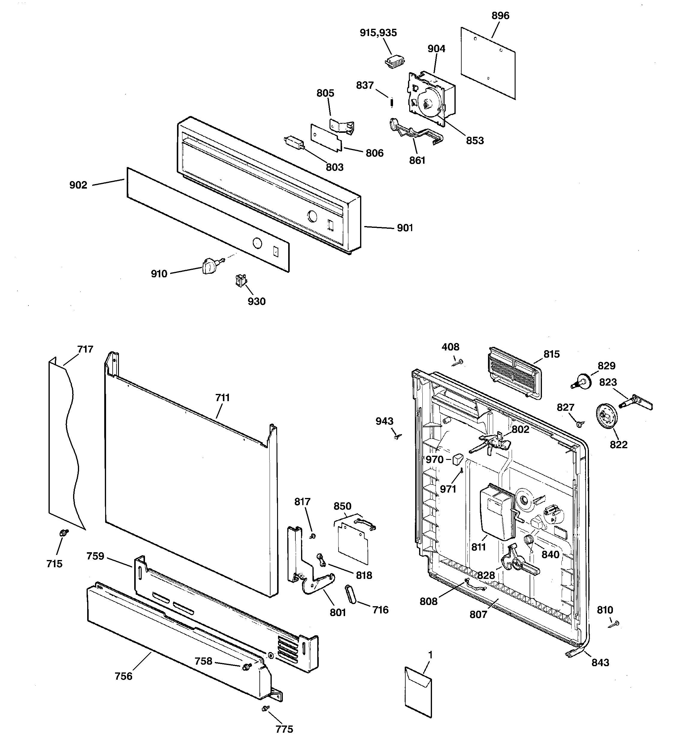 Hotpoint HDA1000G02WH escutcheon & door assembly diagram