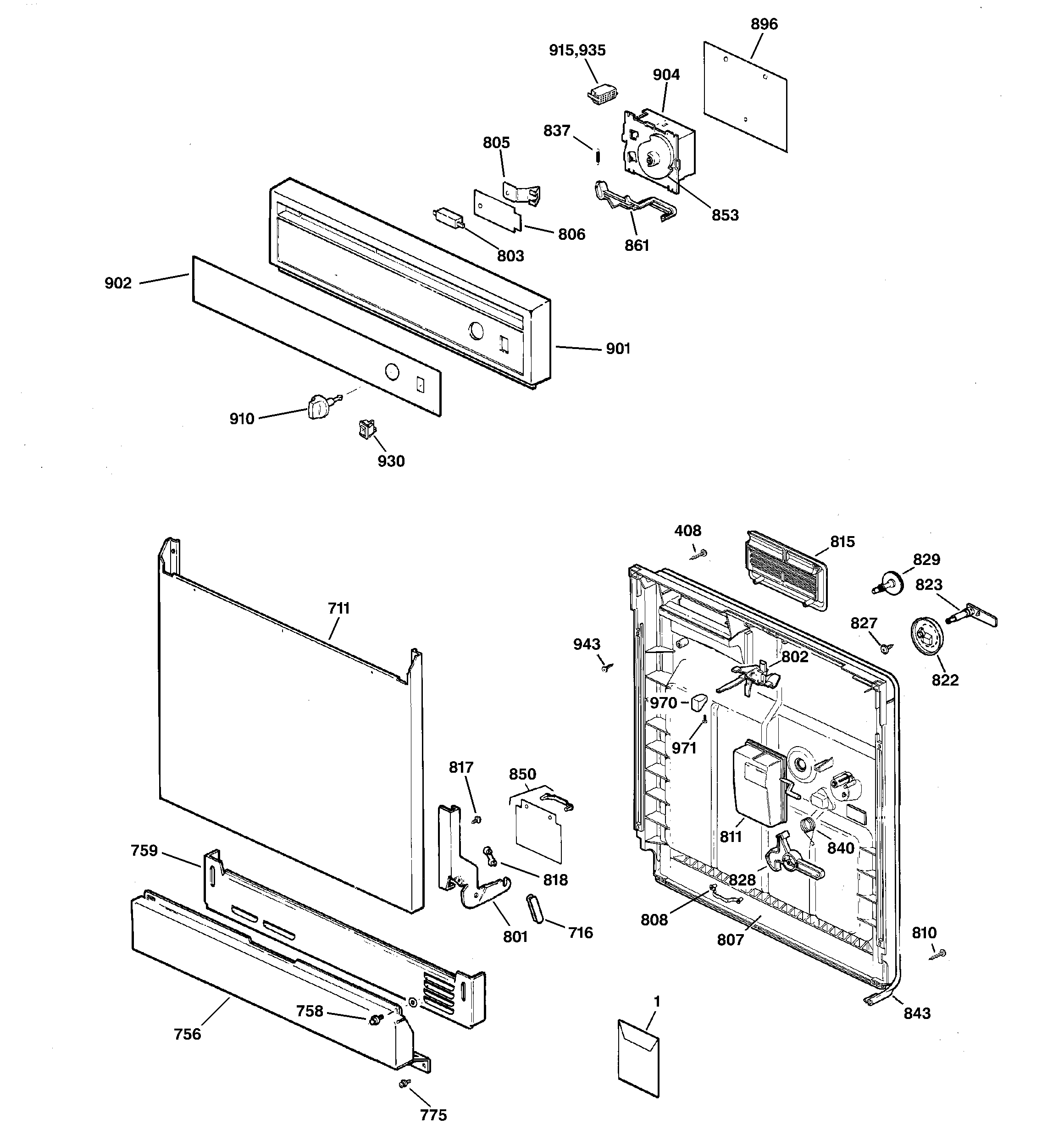 Hotpoint HDA1200G02WW escutcheon & door assembly diagram