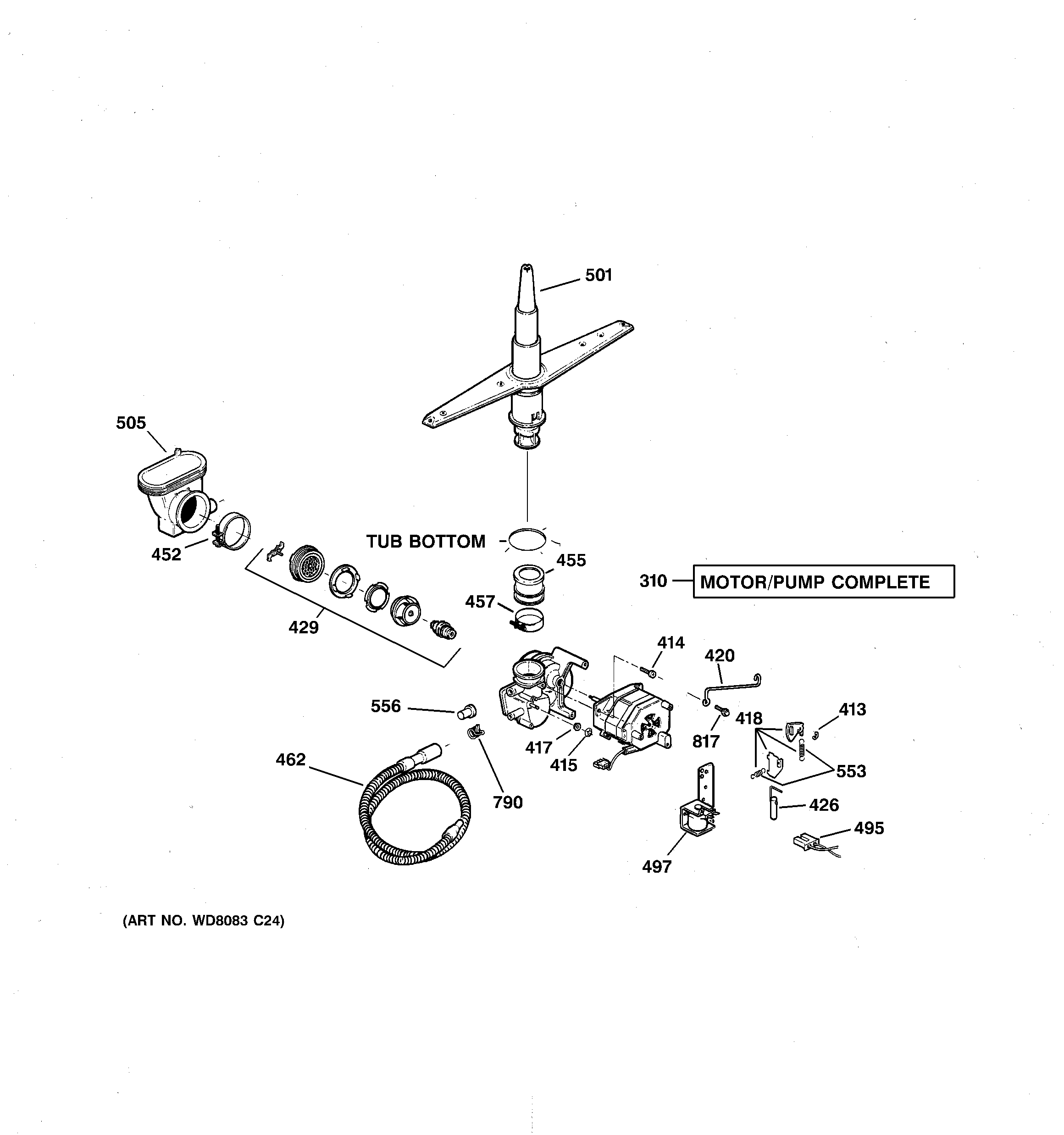 Hotpoint HDA1200G02WW motor-pump mechanism diagram