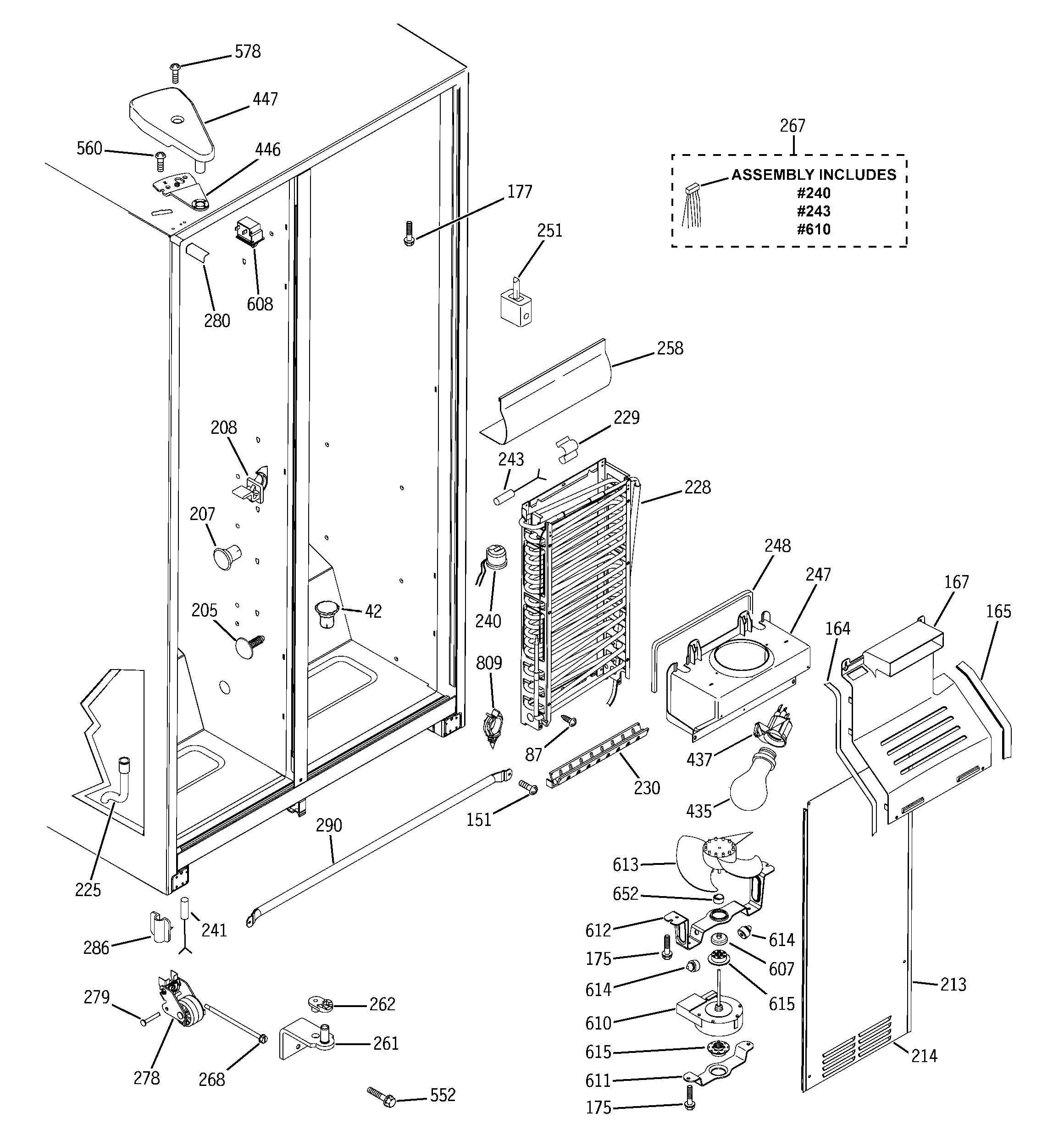 Hotpoint HSS25GFPDWW freezer section diagram