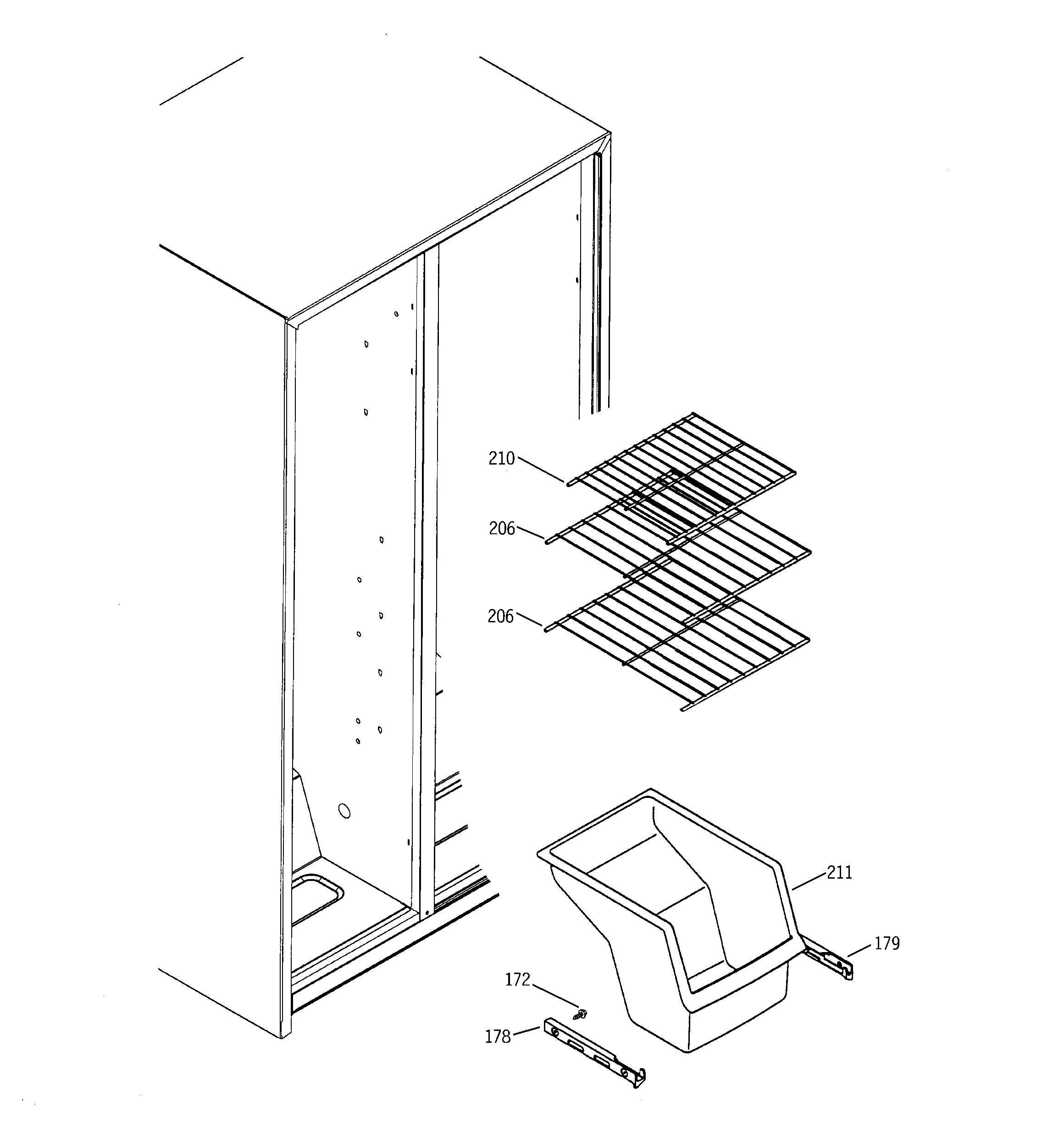 Hotpoint HSS25GFPDWW freezer shelves diagram