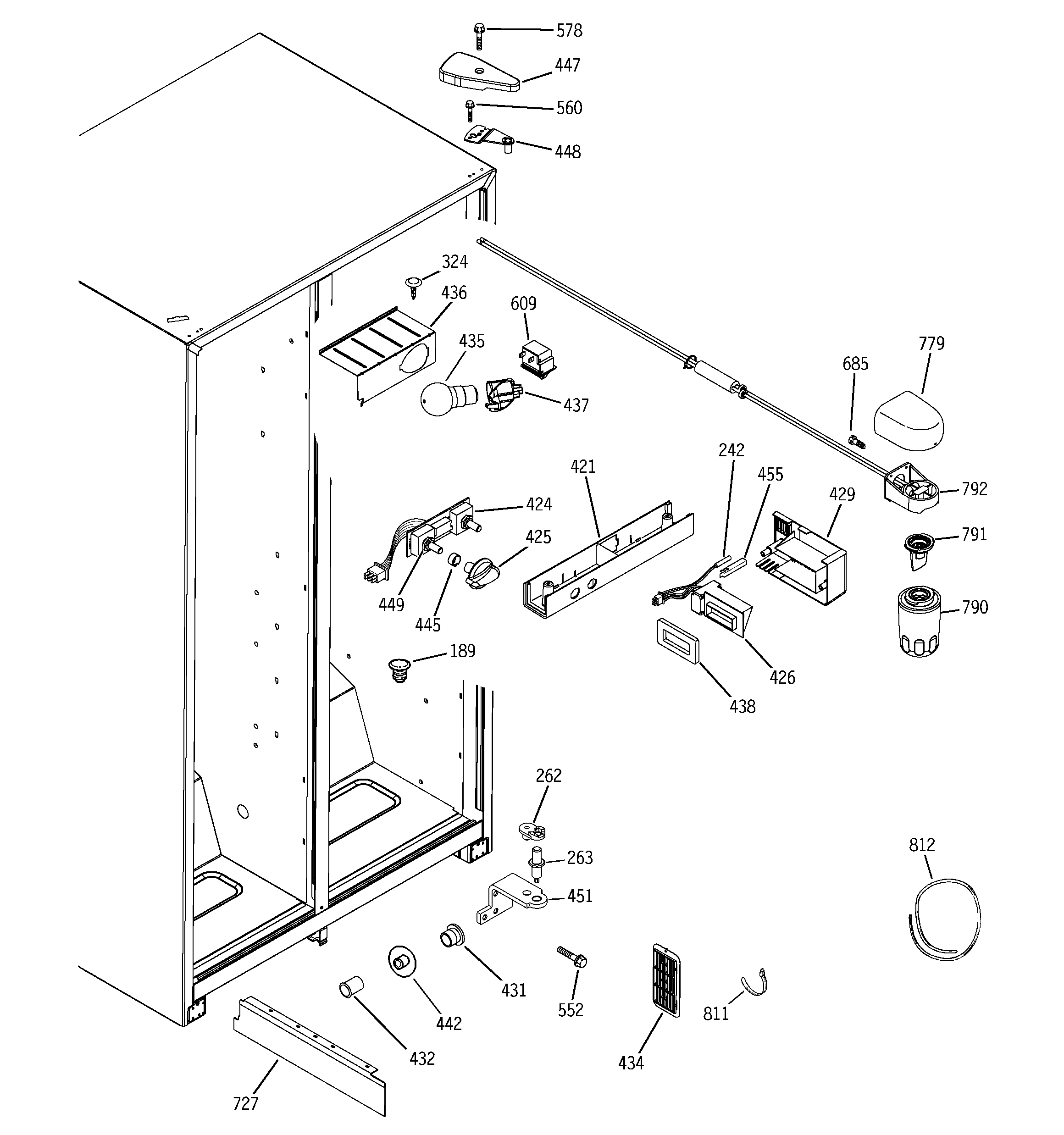 Hotpoint HSS25GFPDWW fresh food section diagram