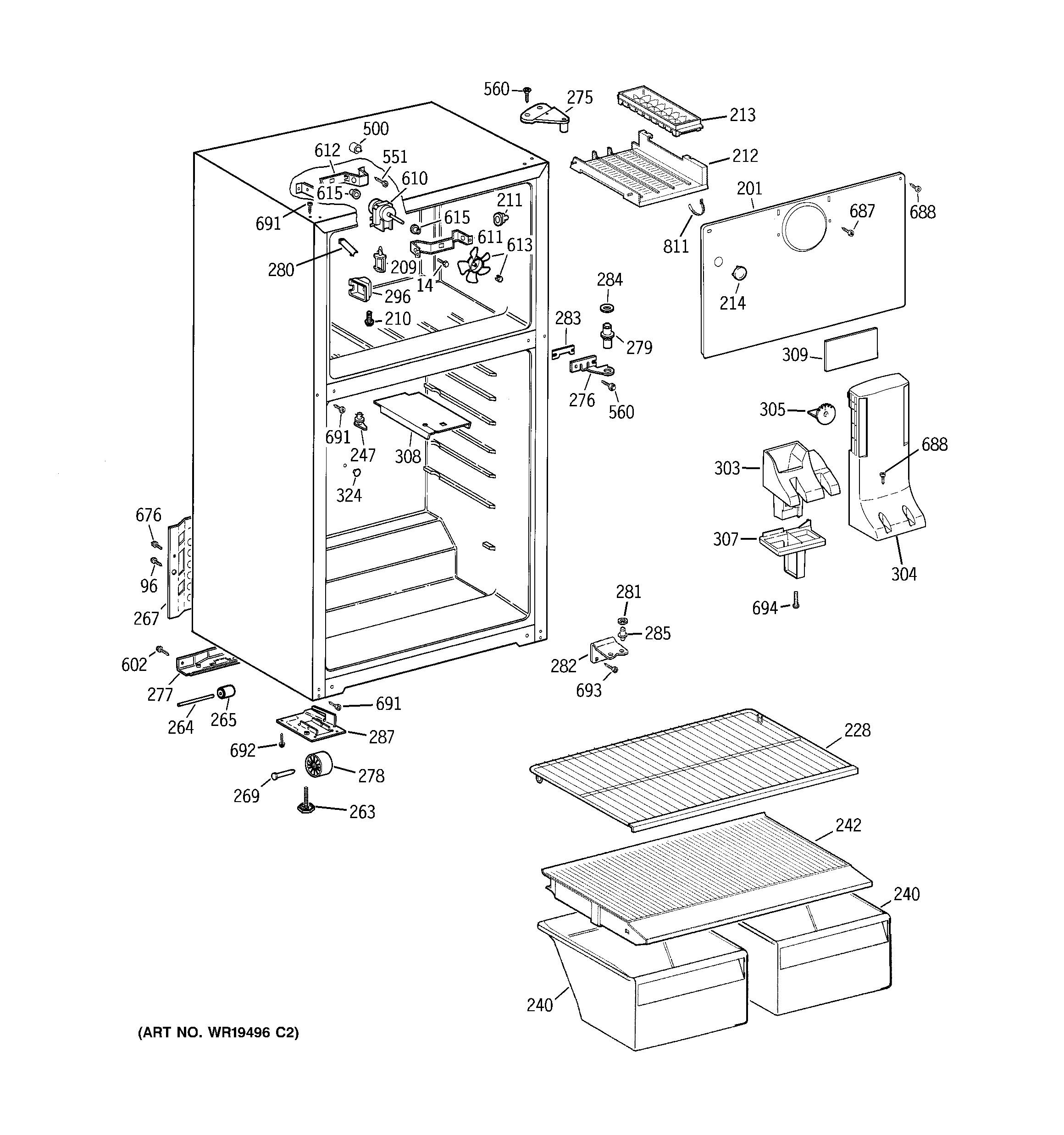 Hotpoint HTT15BBRFRWW cabinet diagram