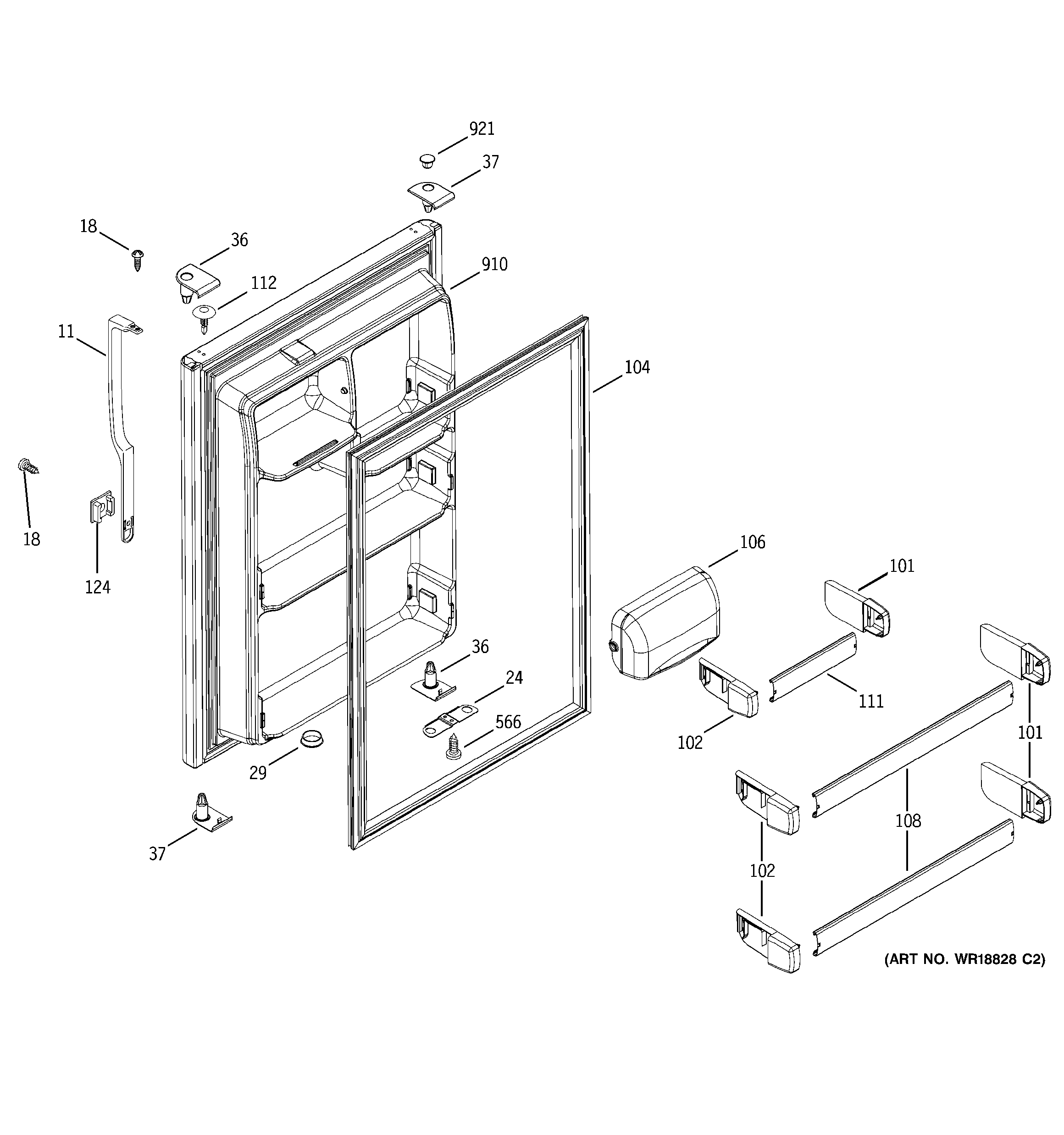 Hotpoint HTS18BCPDRWW fresh food door diagram