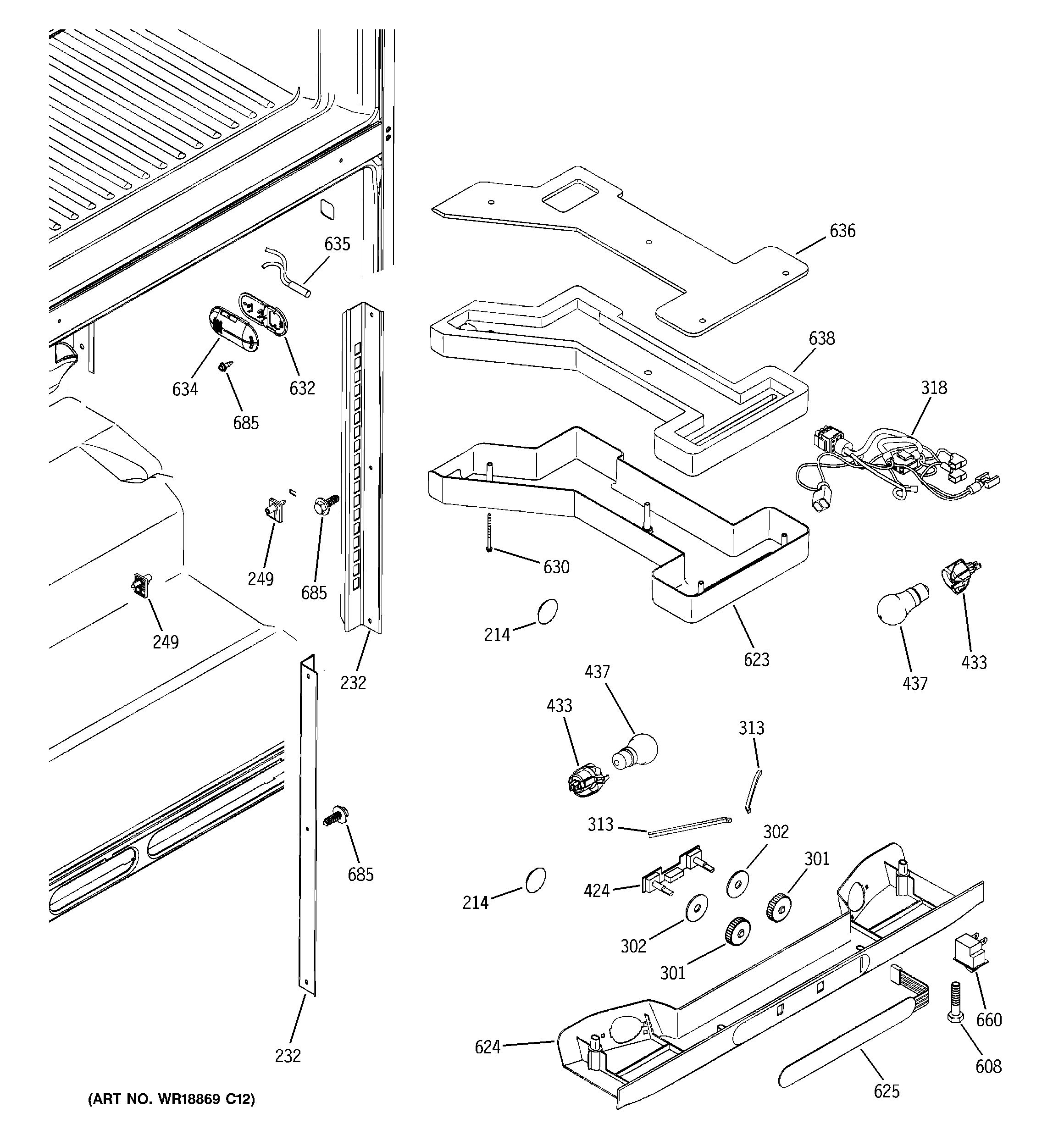 Hotpoint HTS22GBMBRCC fresh food section diagram