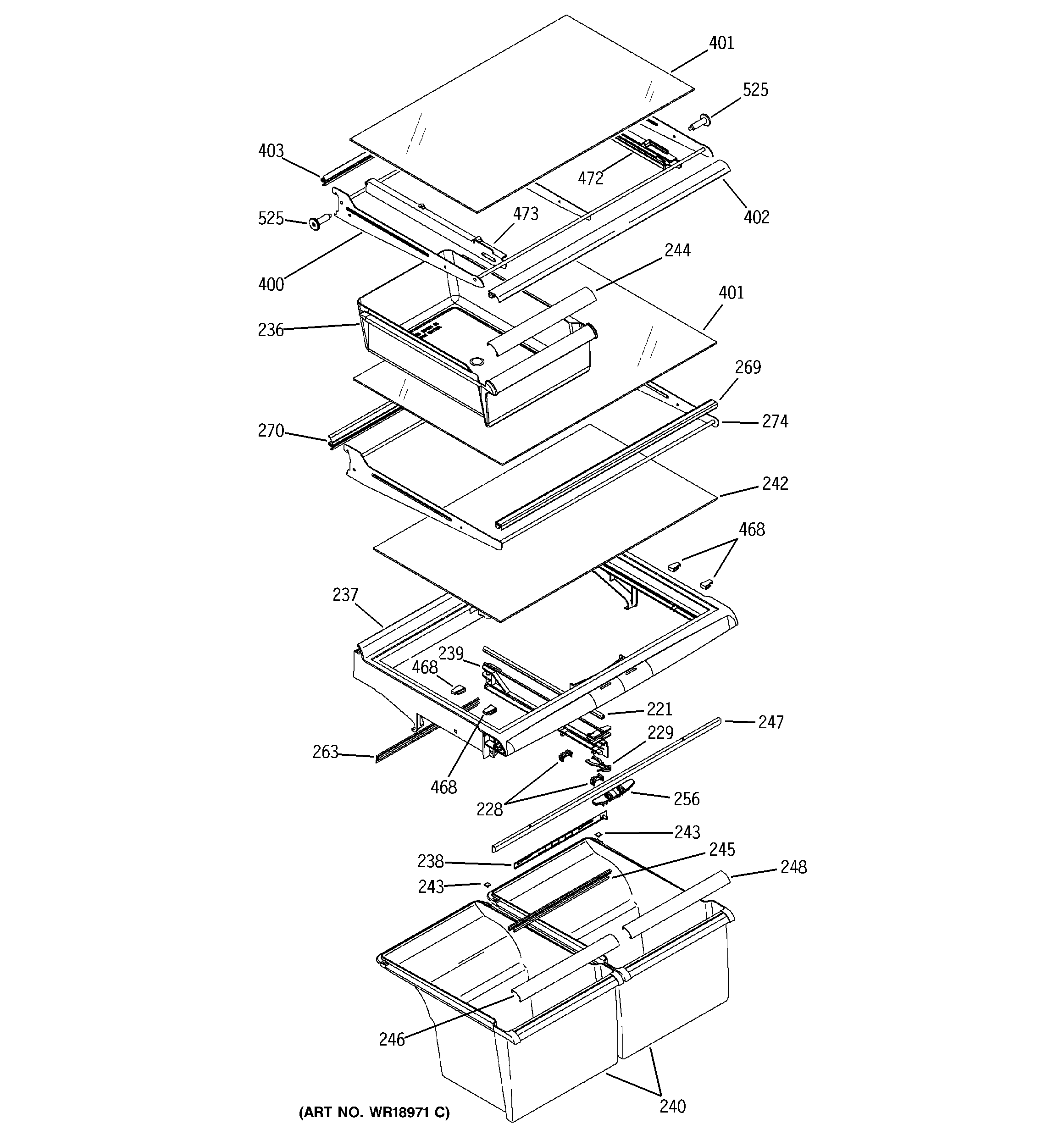 Hotpoint HTS22GBMBRCC fresh food shelves diagram