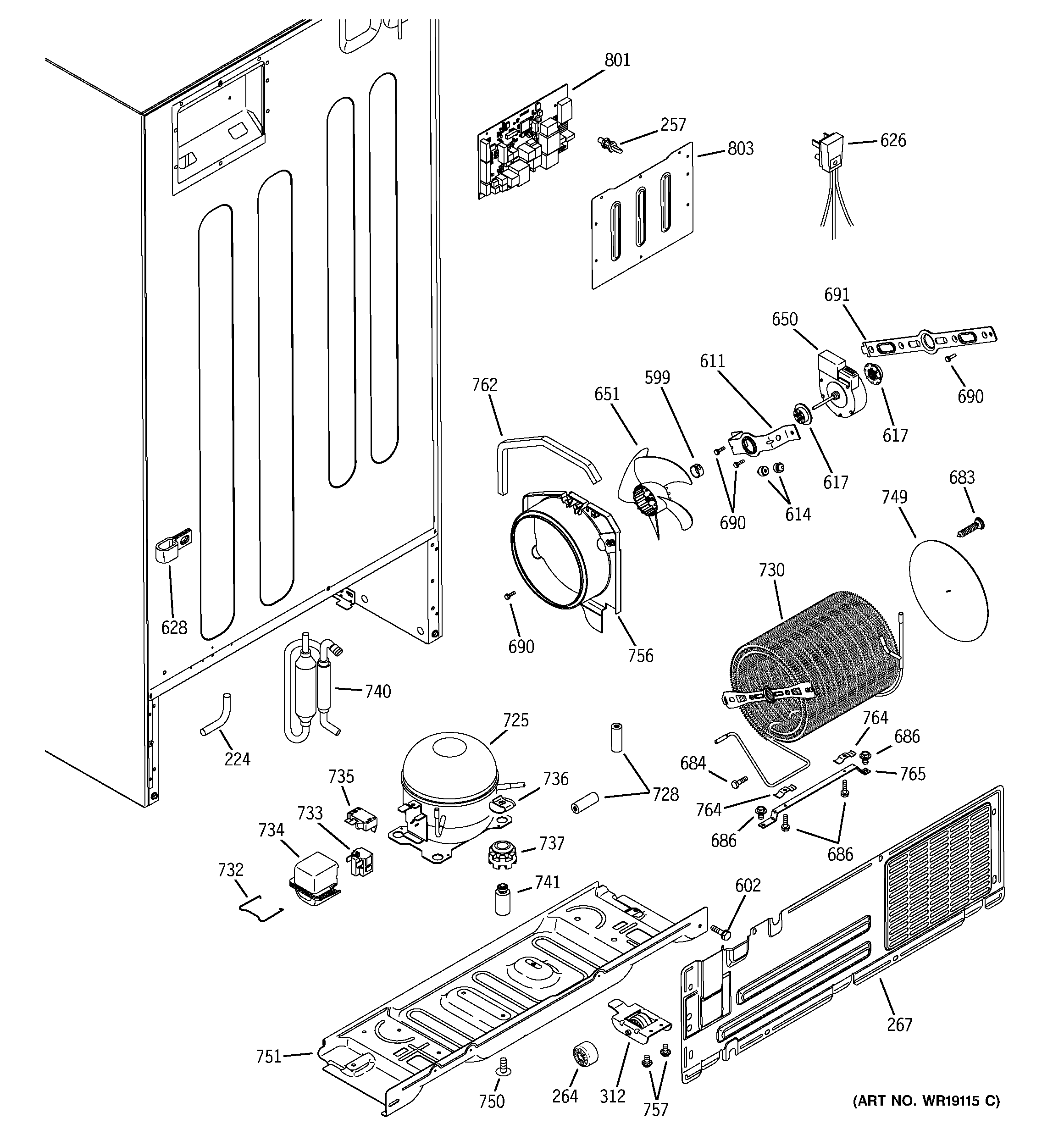 Hotpoint HTS22GBMBRCC sealed system & mother board diagram