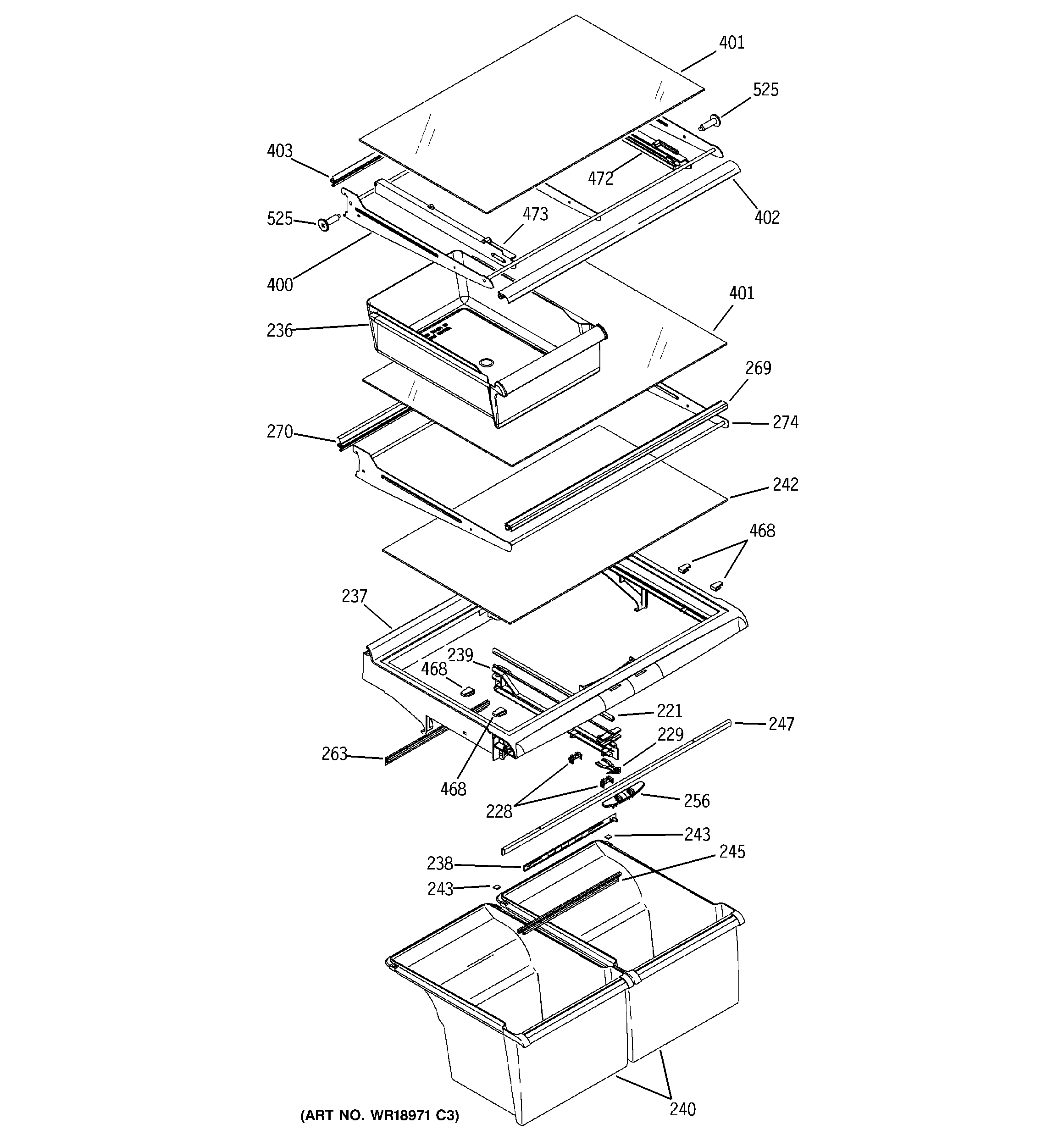 Hotpoint HTS22GBPARCC fresh food shelves diagram
