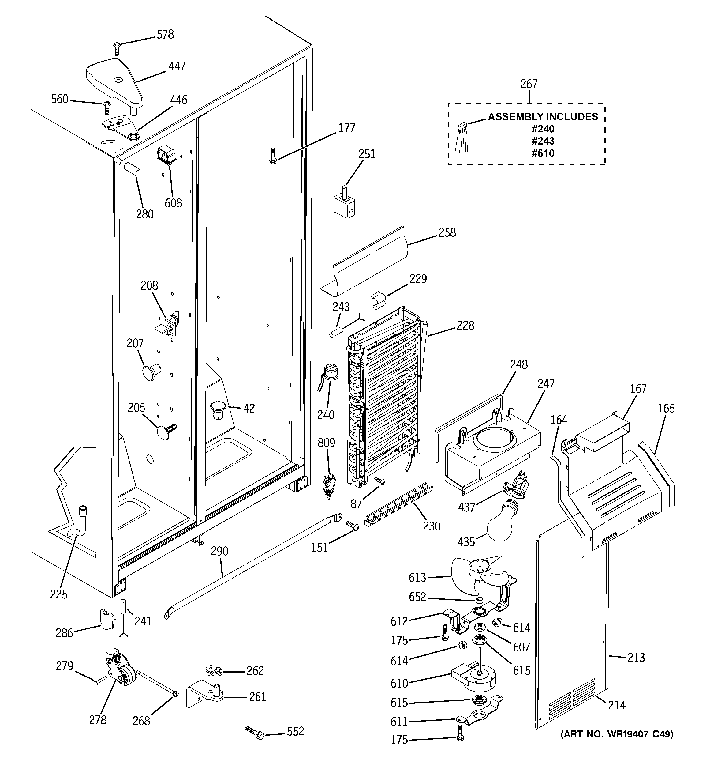 Hotpoint HSM25GFRASA freezer section diagram