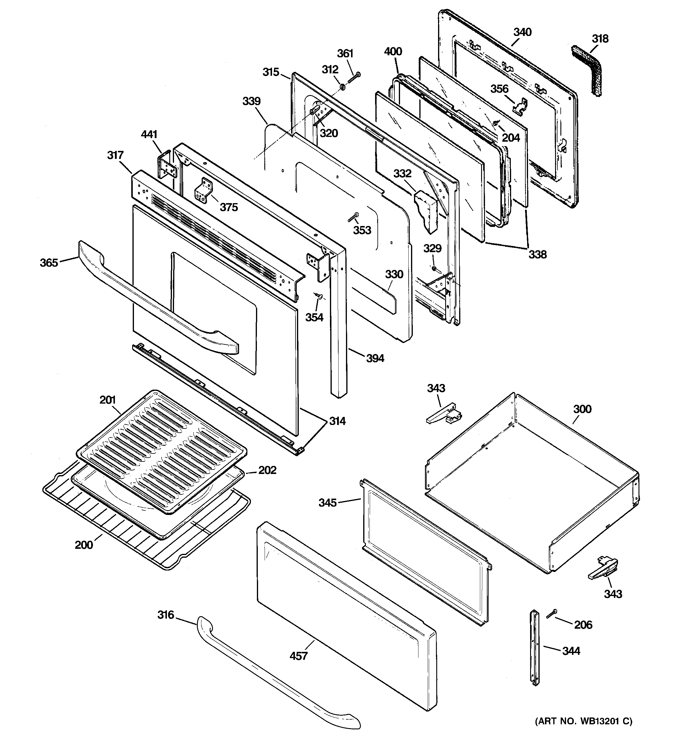Hotpoint RB790SH1SA door & drawer parts diagram