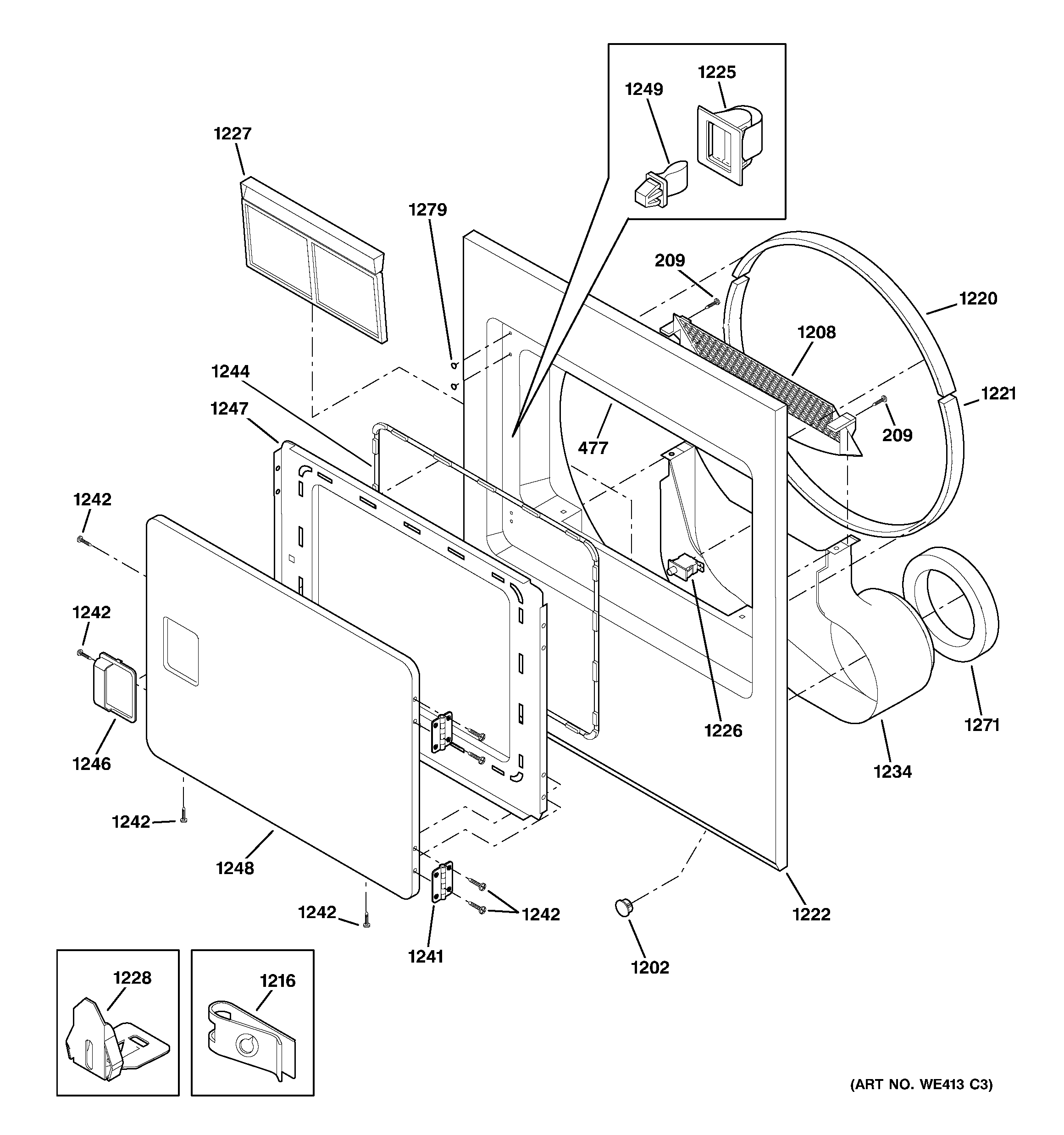 Hotpoint NVL333GB8CC front panel & door diagram