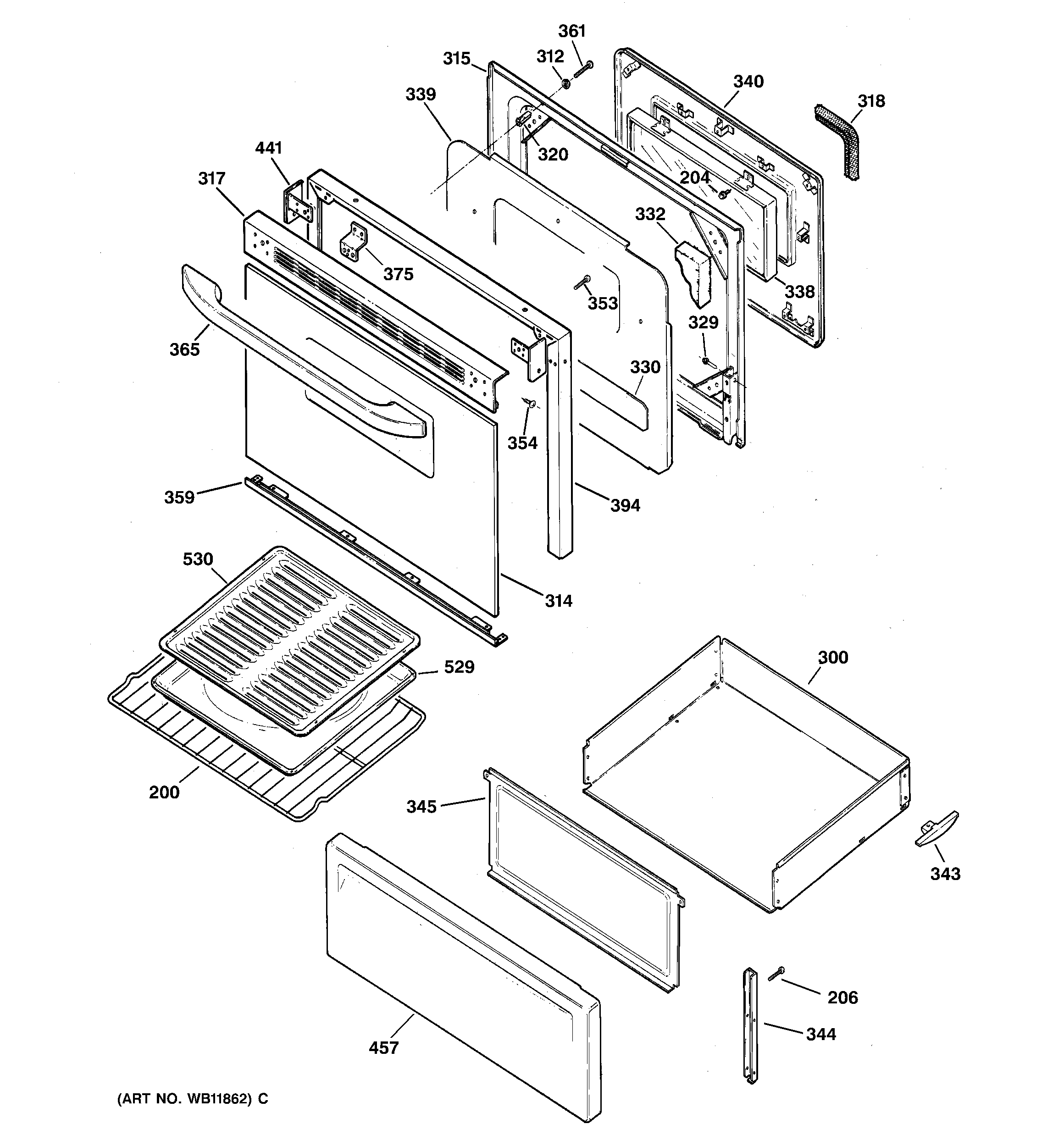 Hotpoint RB797AC1AA door & drawer parts diagram