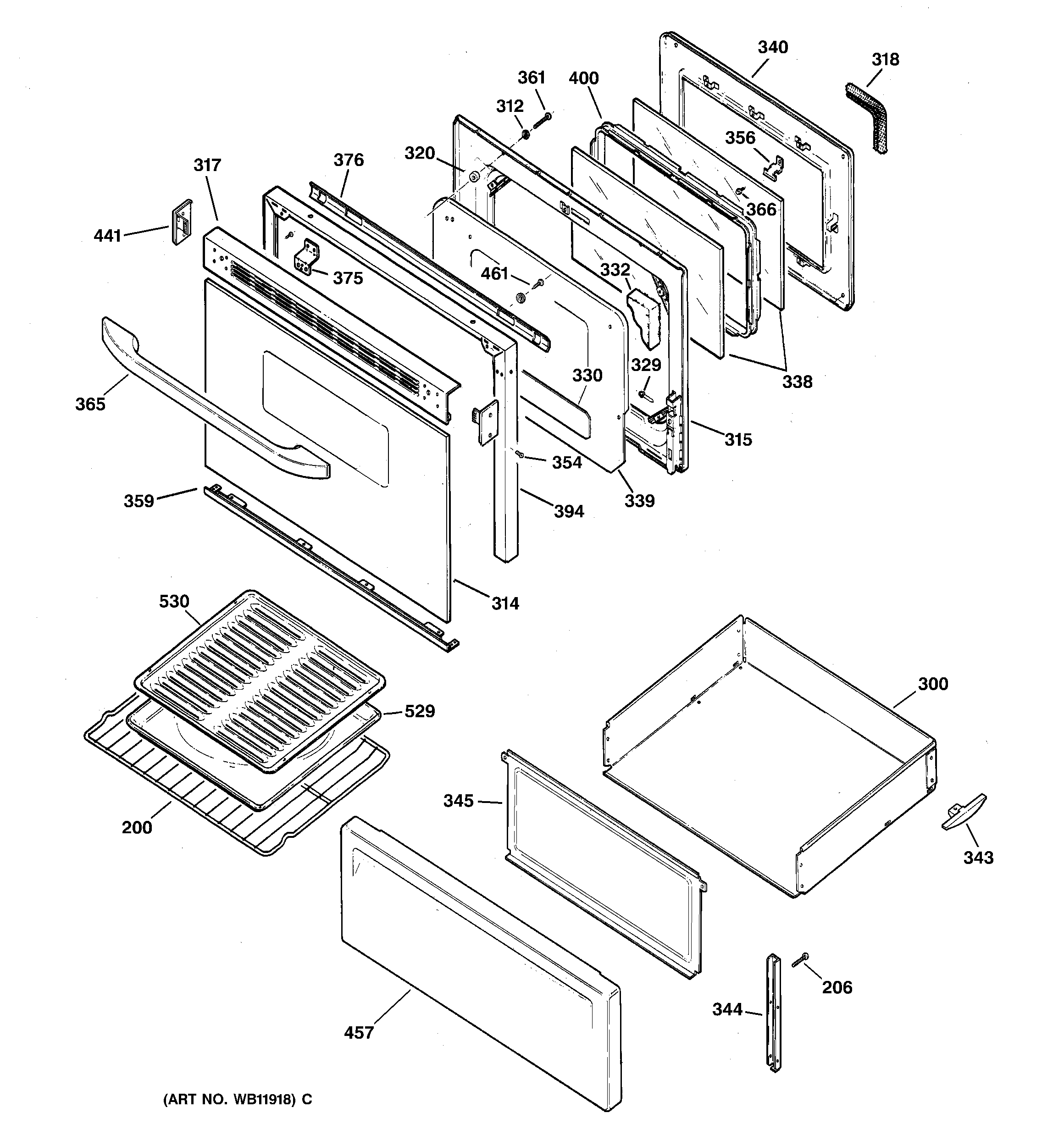 Hotpoint RB798BC2BB door & drawer parts diagram