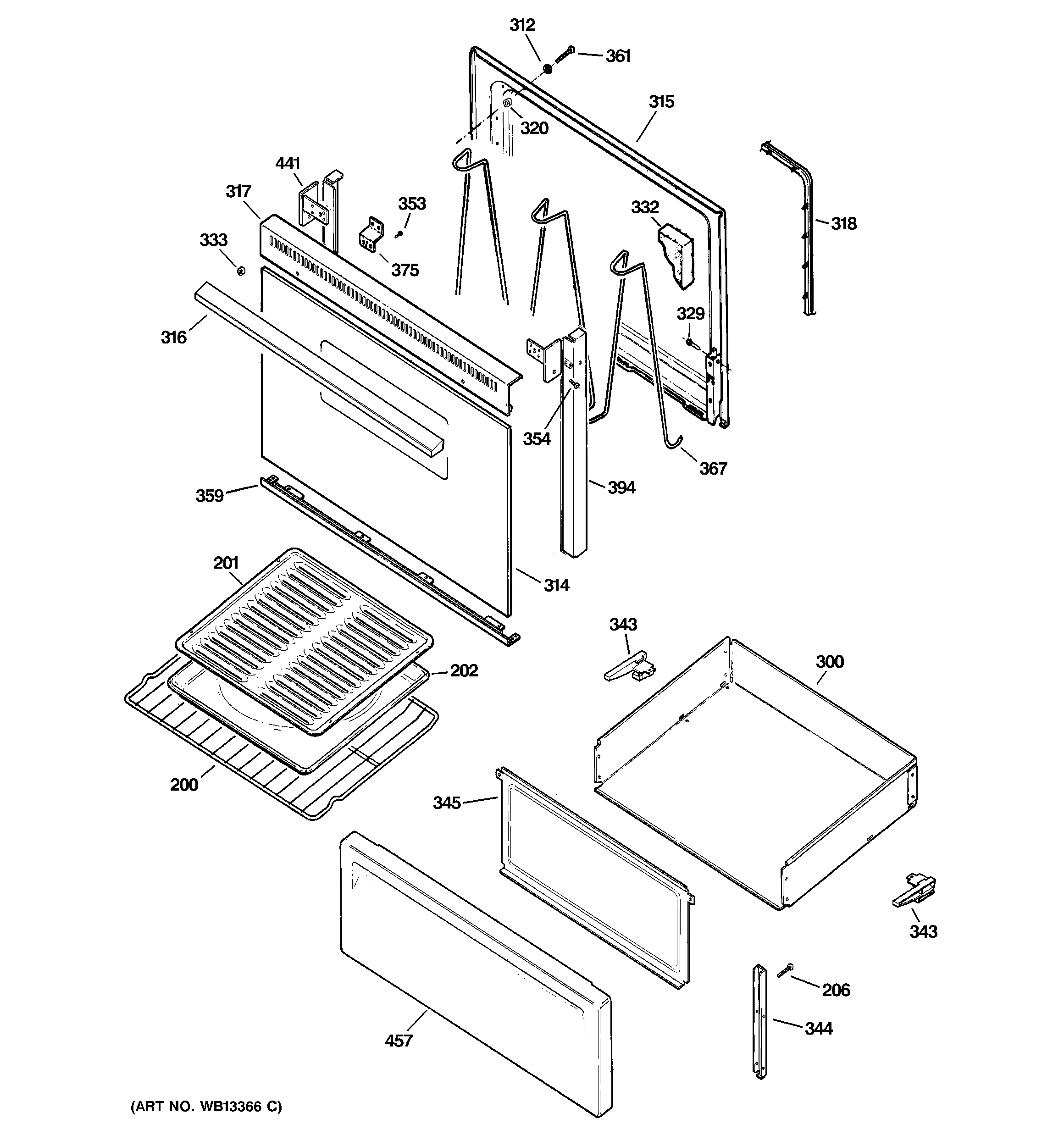 Hotpoint RB525BH3WH door & drawer parts diagram