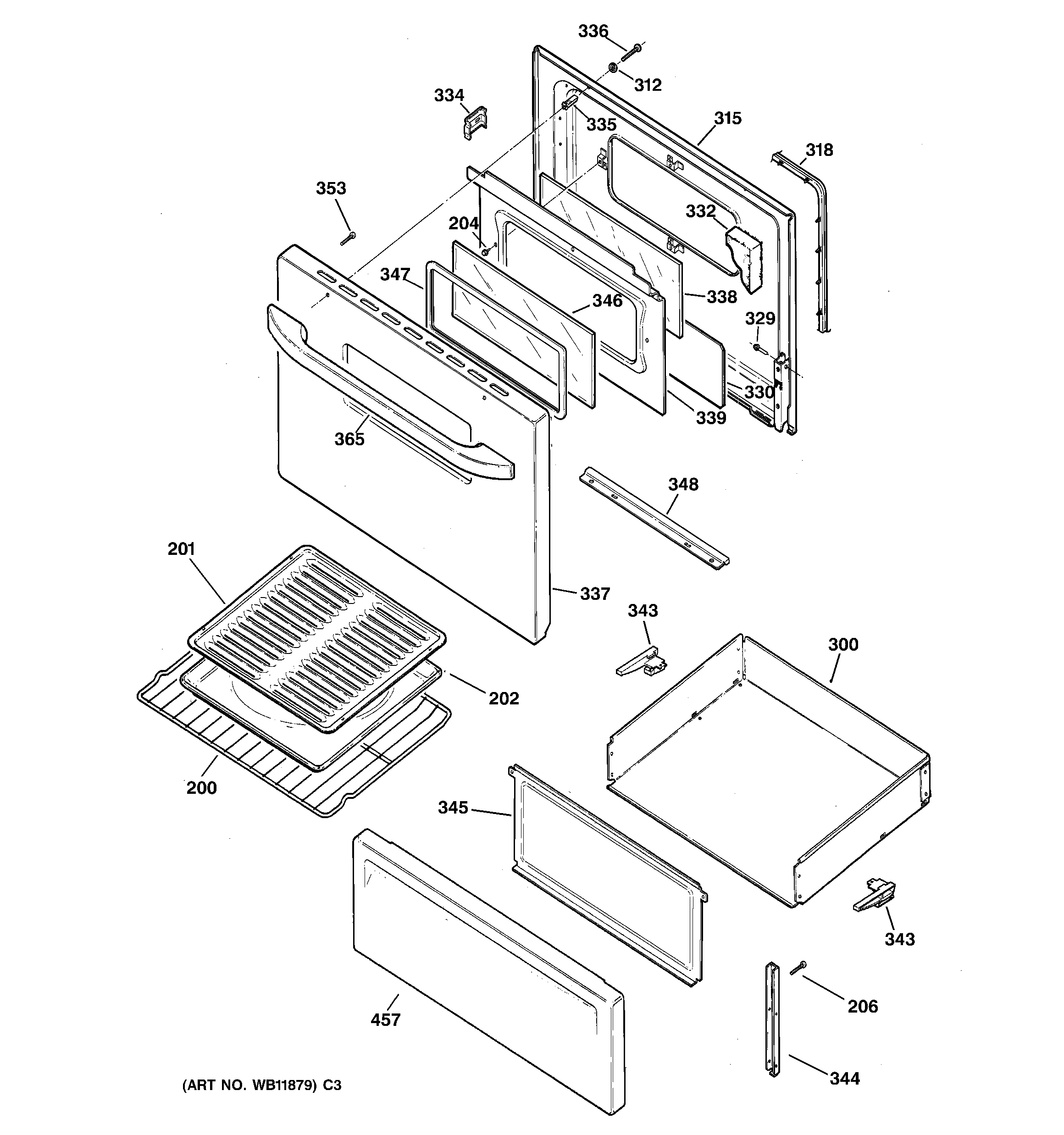 Hotpoint RB526H3WW door & drawer parts diagram