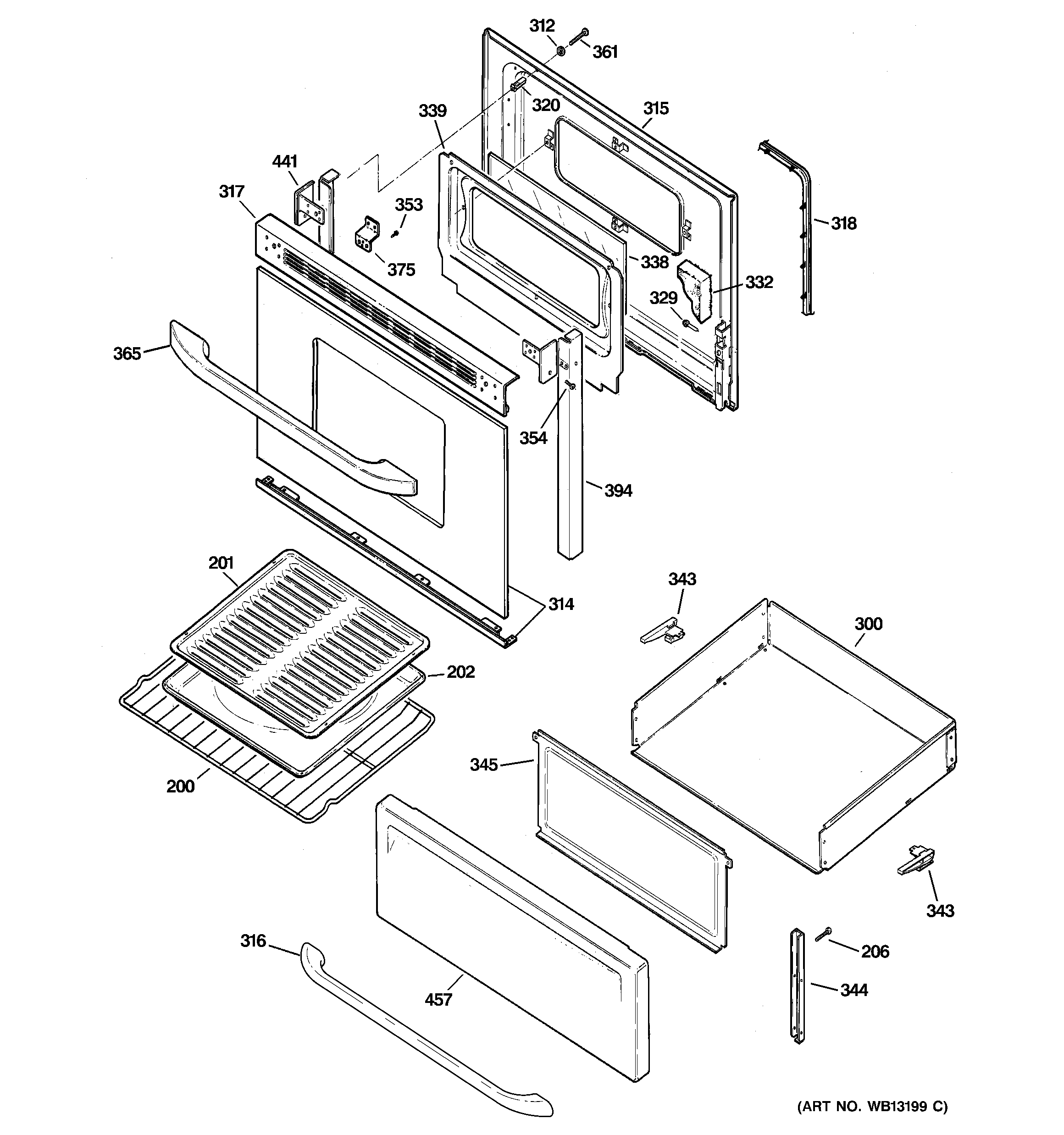 Hotpoint RB540SH2SA door & drawer parts diagram