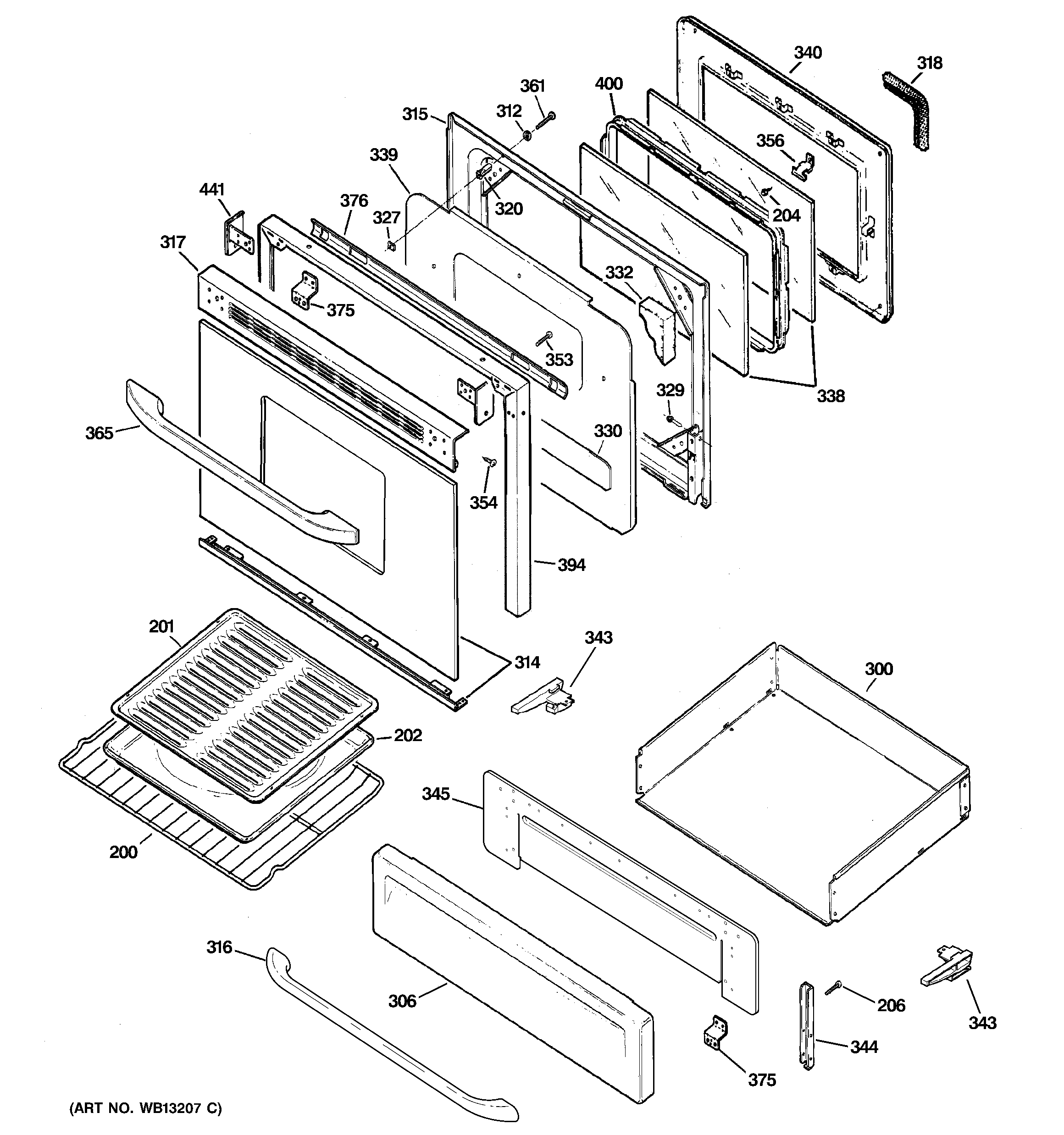 Hotpoint RGB790SEH2SA door & drawer parts diagram