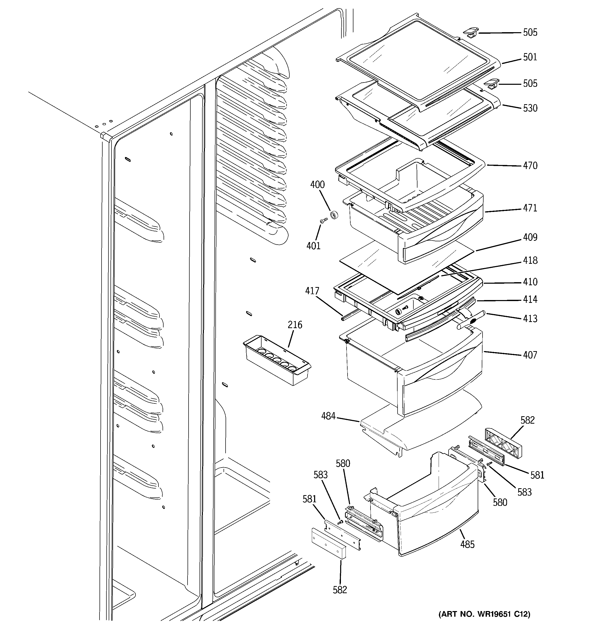 Hotpoint HSK29MGMJCCC fresh food shelves diagram
