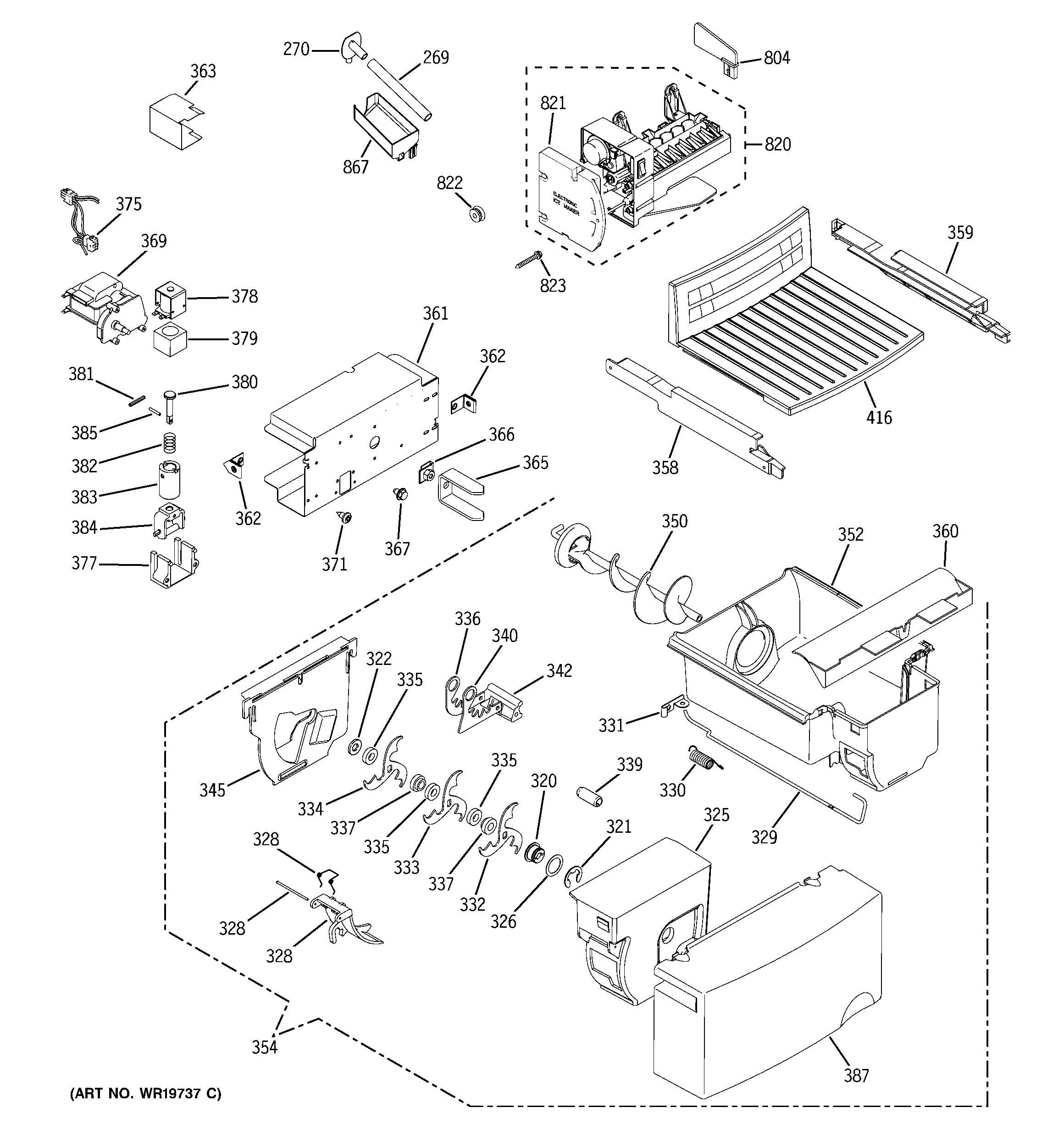 Hotpoint HSM25GFRESA ice maker & dispenser diagram