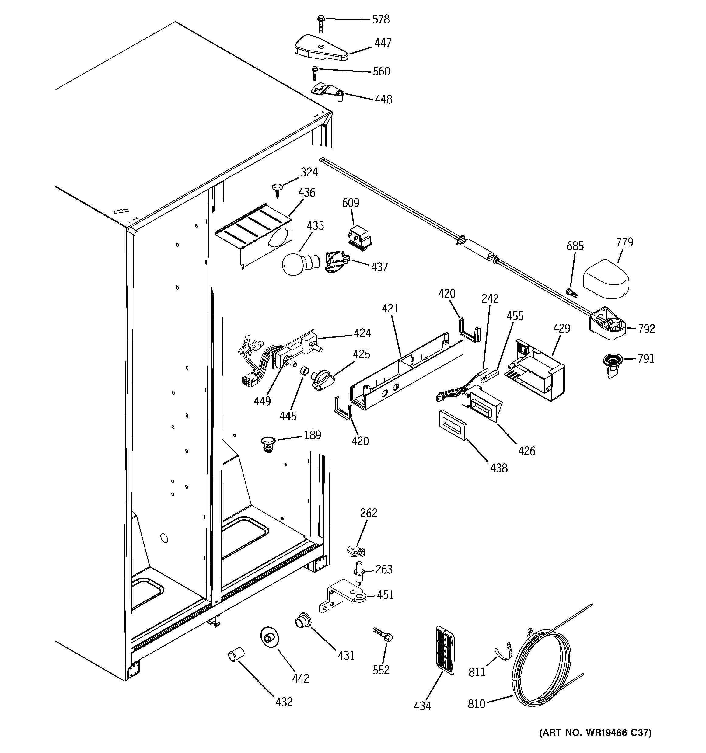 Hotpoint HSS25GDPHWW fresh food section diagram
