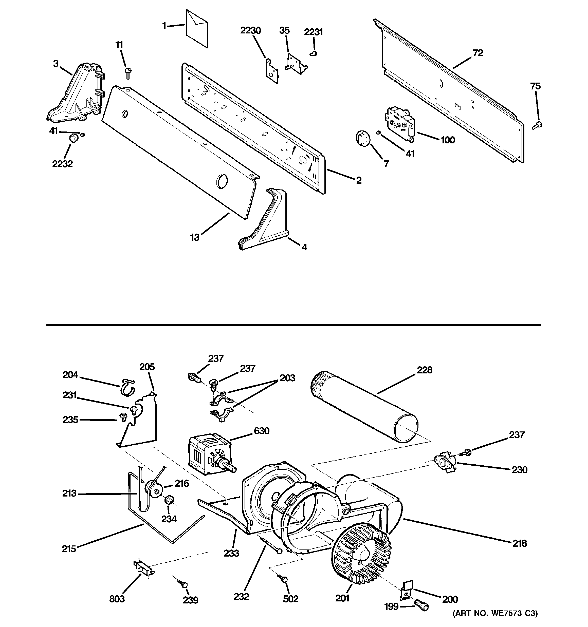 Hotpoint NVLR333GE0CC backsplash, blower & motor assembly diagram