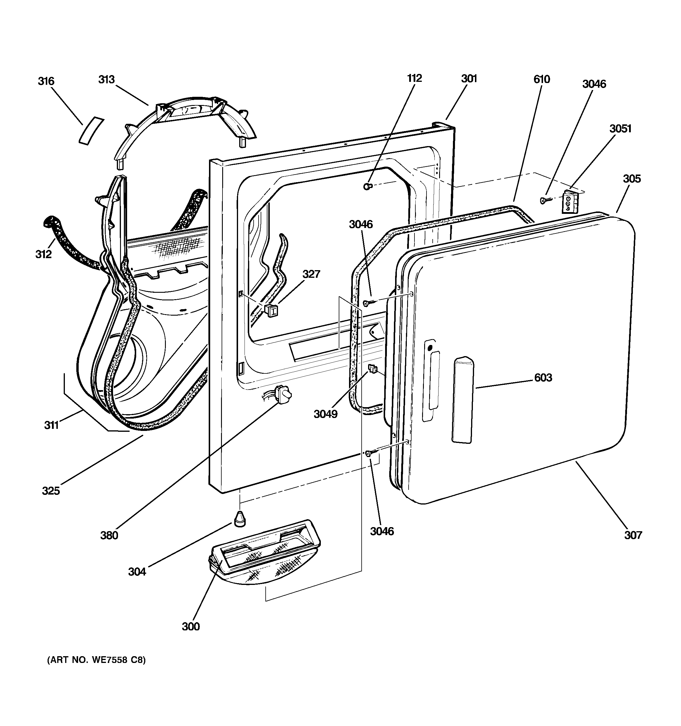 Hotpoint NVLR333GE0CC front panel & door diagram