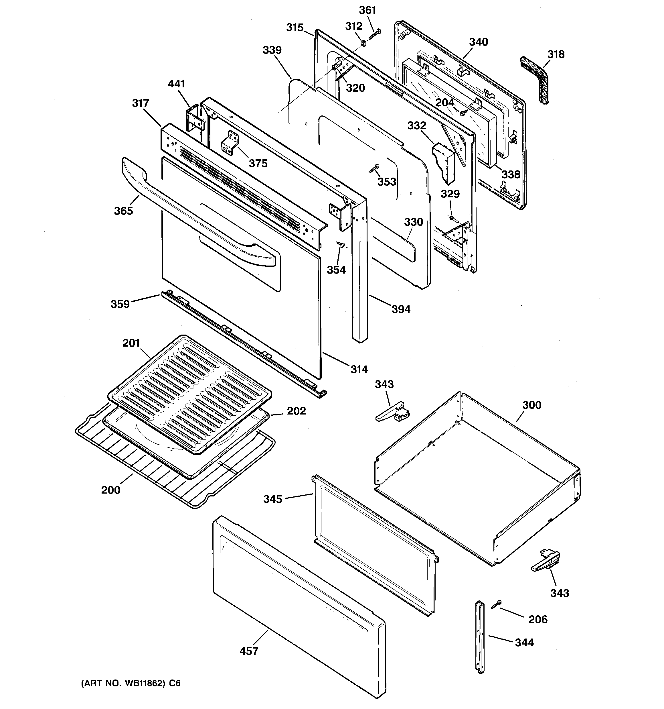 Hotpoint RB787BH2BB door & drawer parts diagram