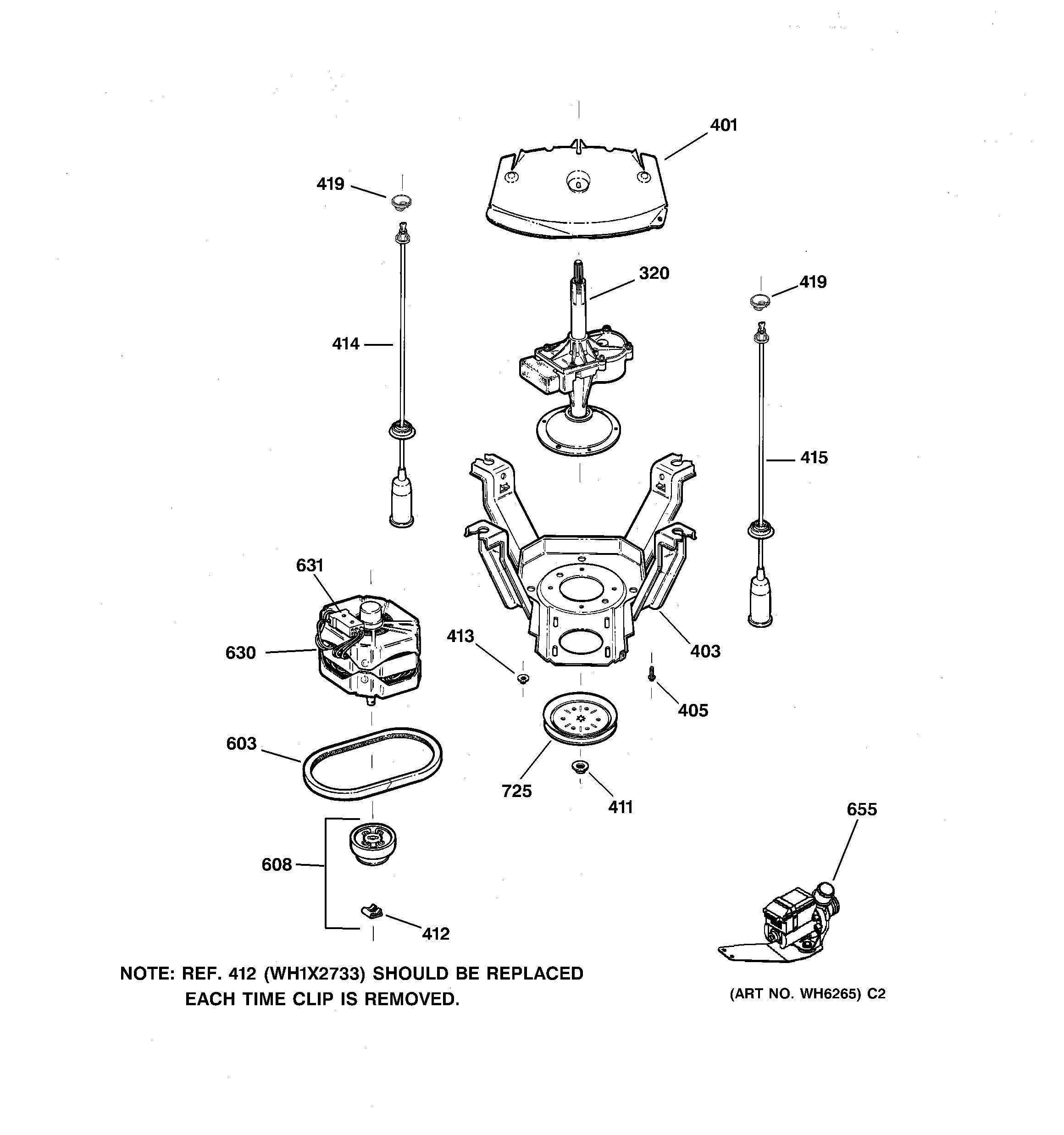 Hotpoint VBXR1090B2CC suspension, pump & drive components diagram