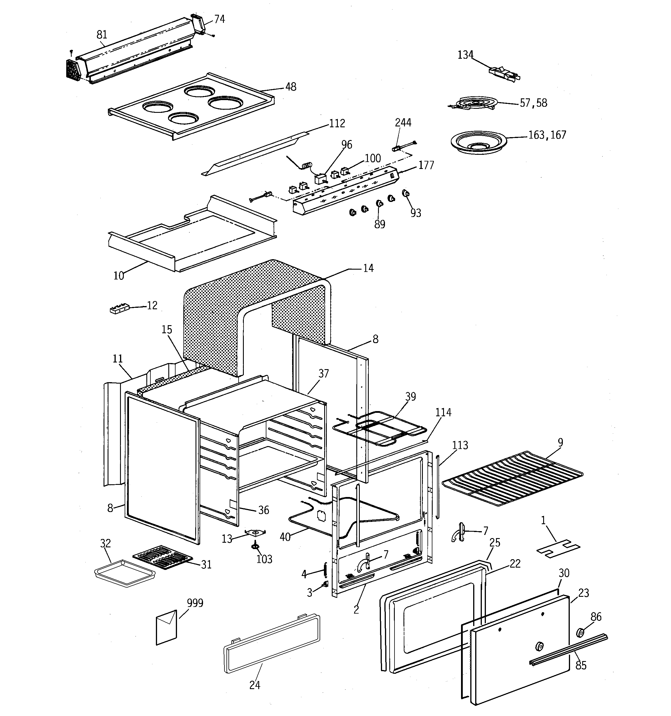 Hotpoint RA524W5 range parts diagram
