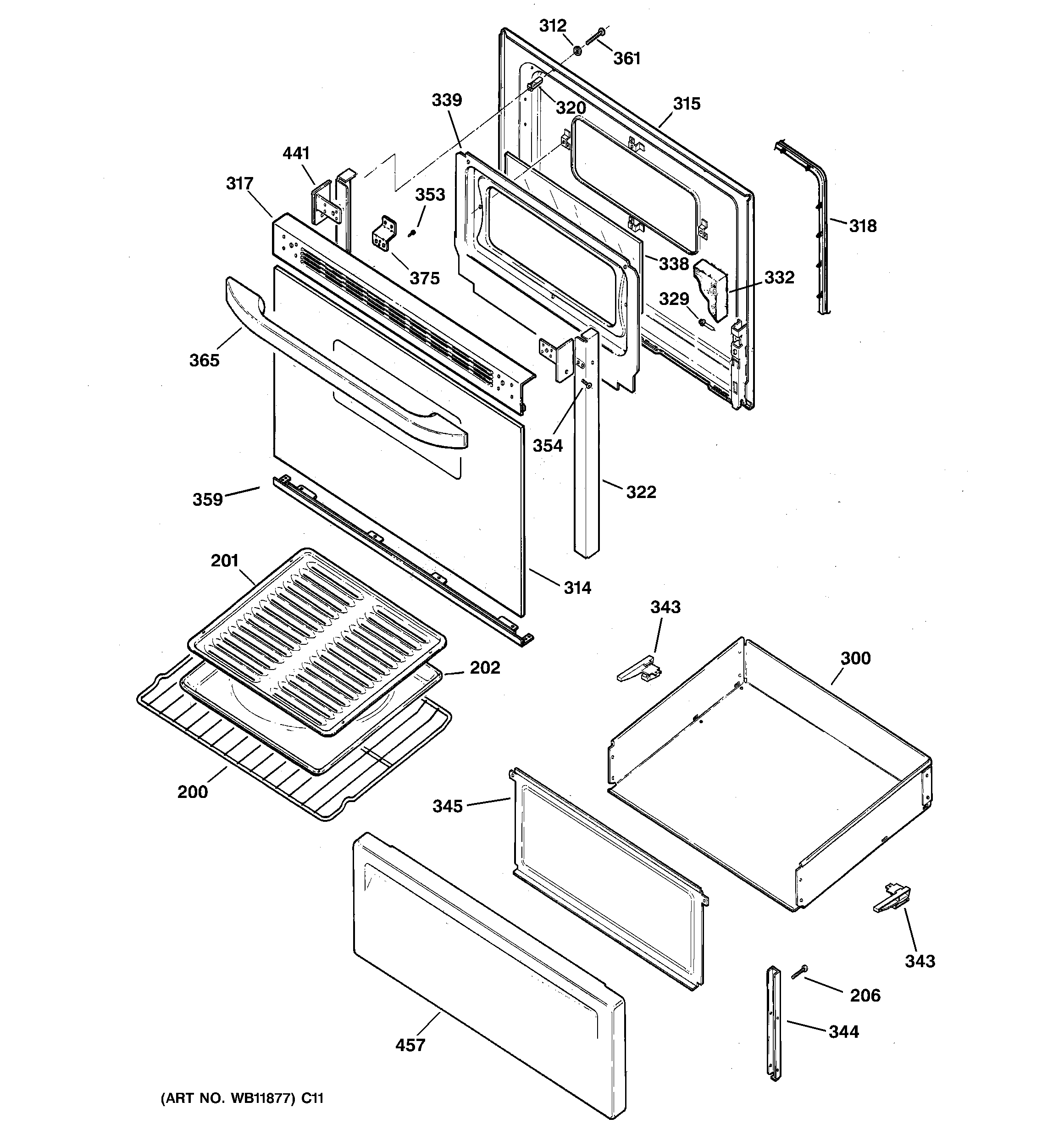 Hotpoint RB536BK1BB door & drawer parts diagram