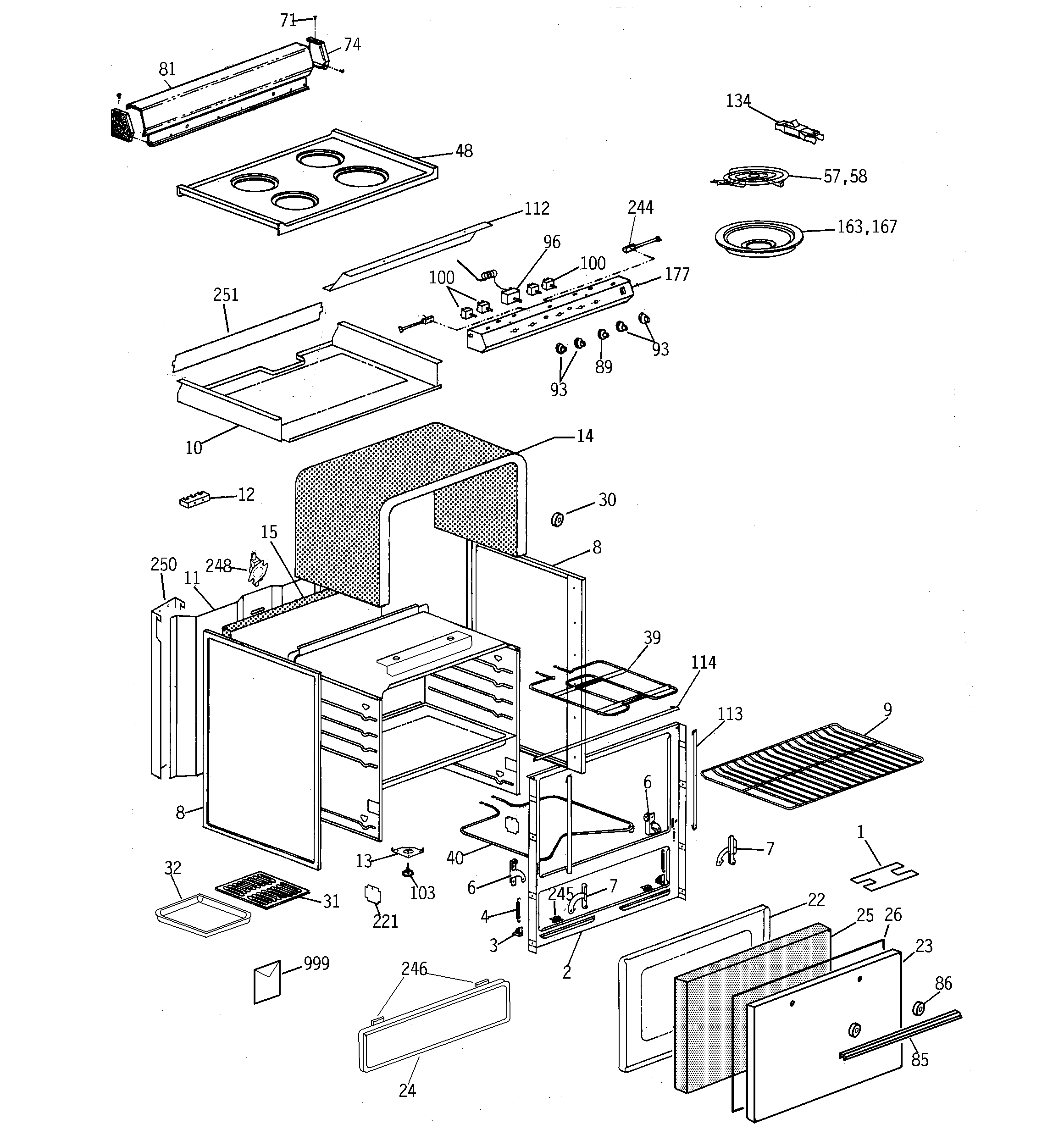 Hotpoint RA520W7 range parts diagram