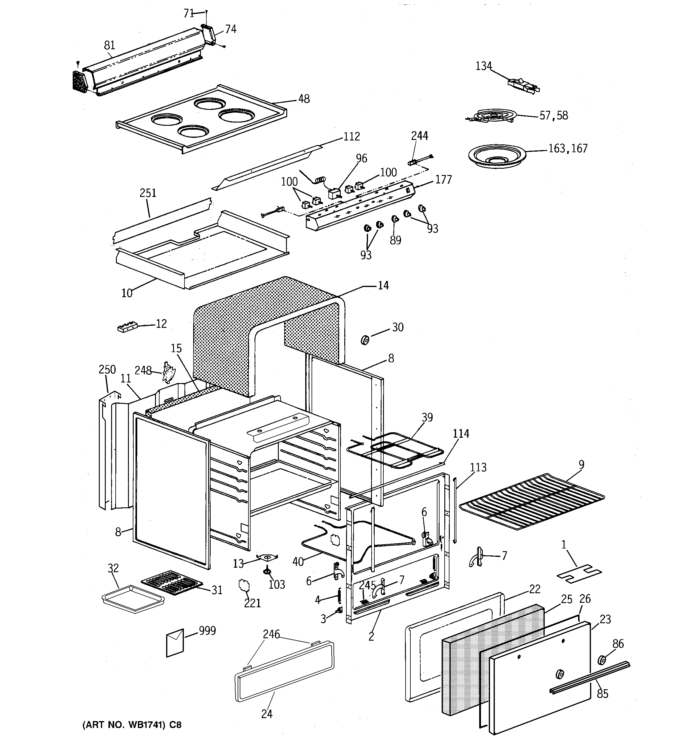 Hotpoint RA520W8 range parts diagram