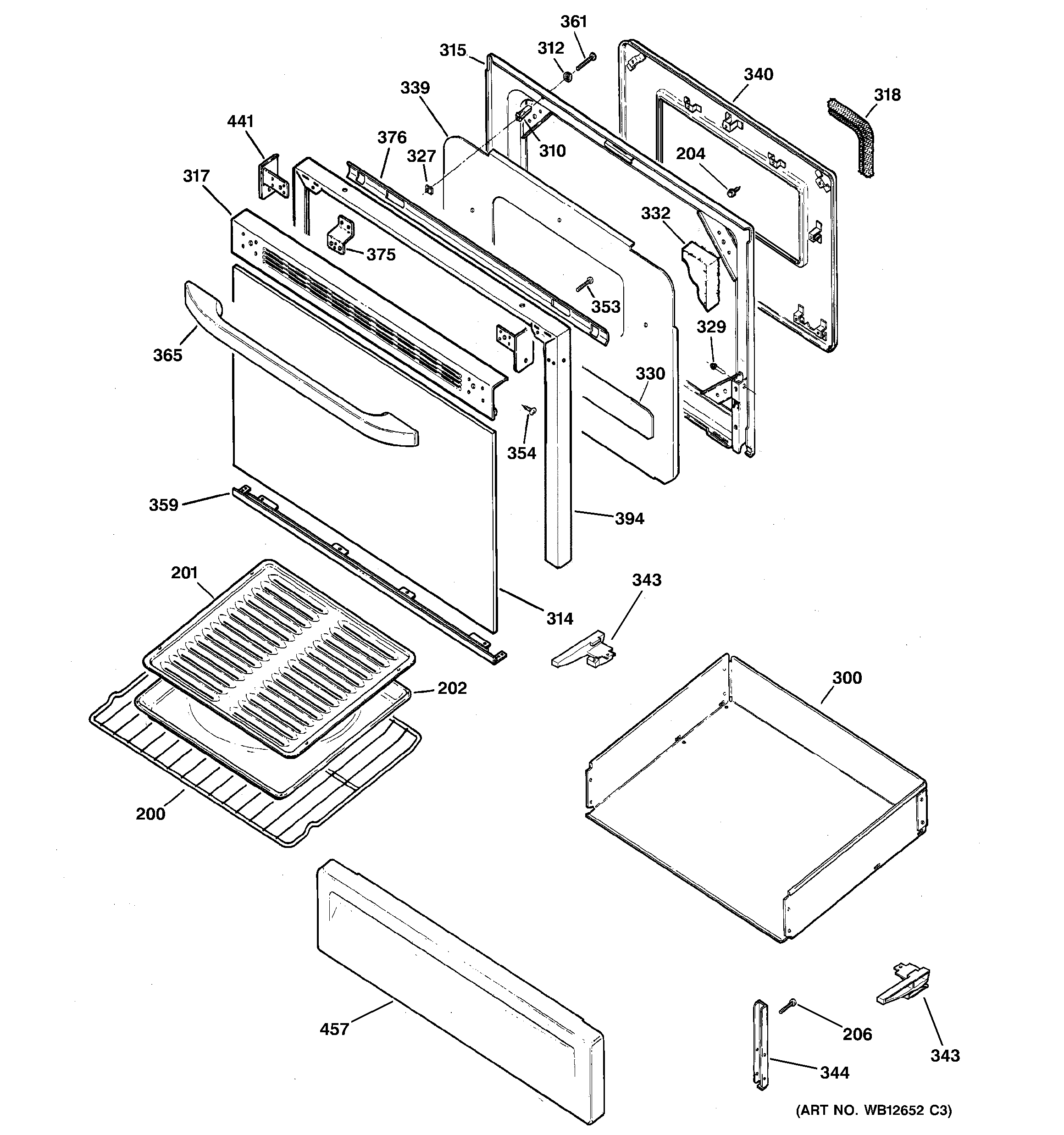 Hotpoint RGB740BEH6WH door & drawer parts diagram