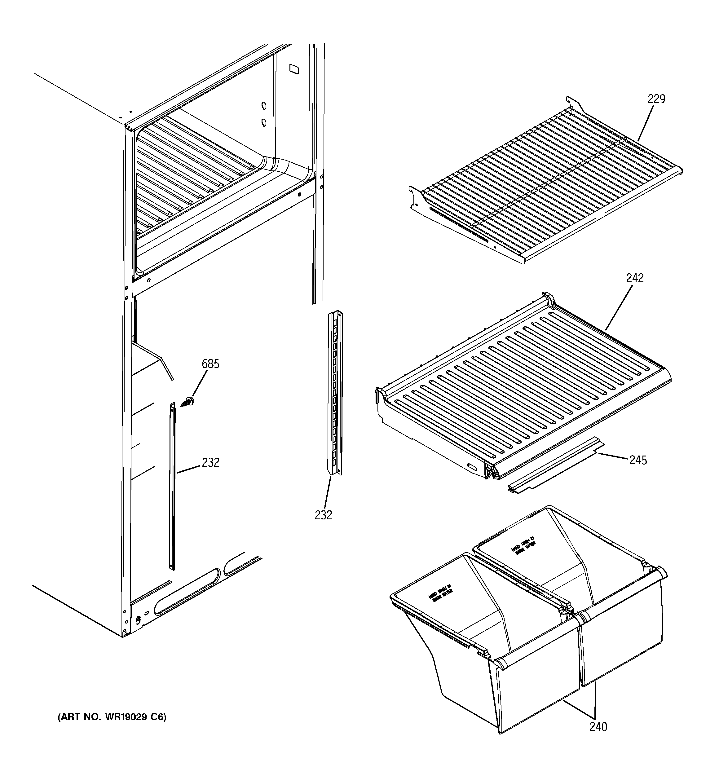Hotpoint HTS18BBPPRWW fresh food shelves diagram