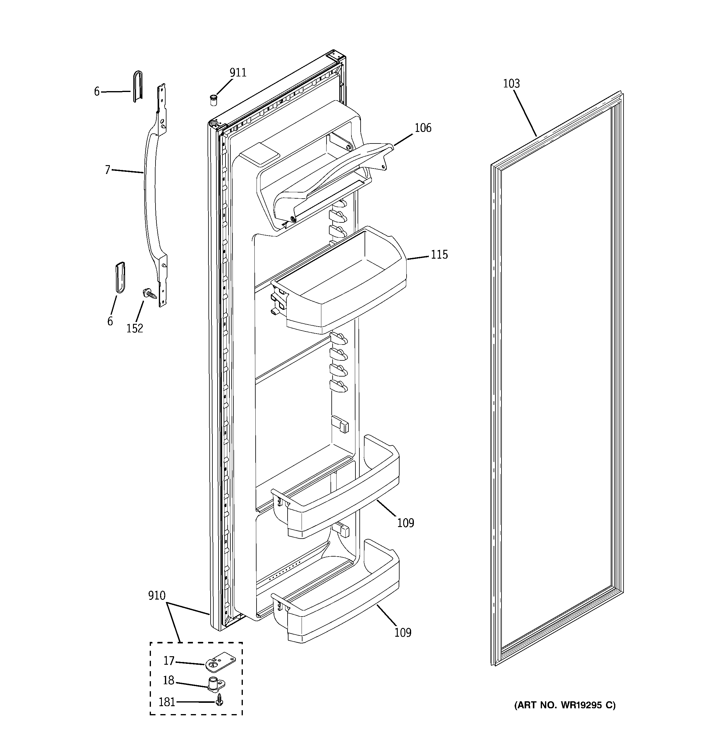 Hotpoint HSS25GFPMWW fresh food door diagram