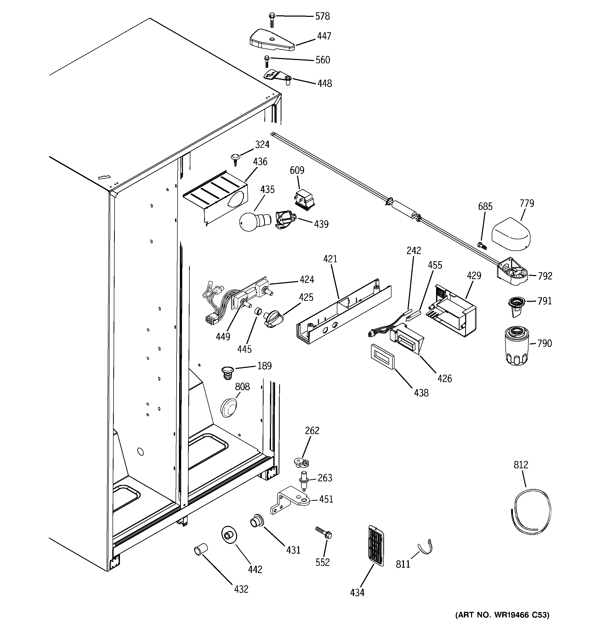 Hotpoint HSS25GFPMWW fresh food section diagram