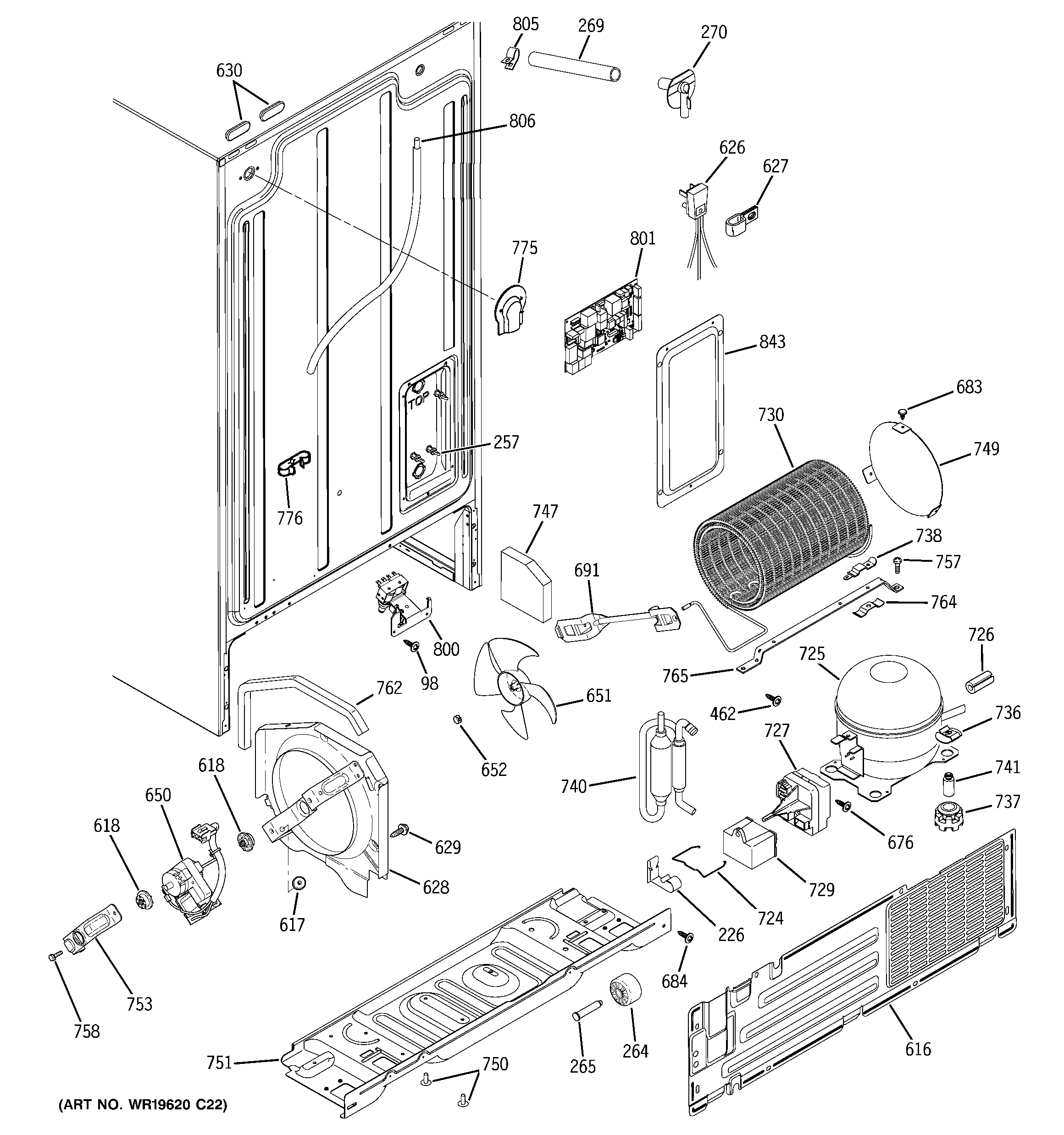 Hotpoint HSS25GFPMWW sealed system & mother board diagram