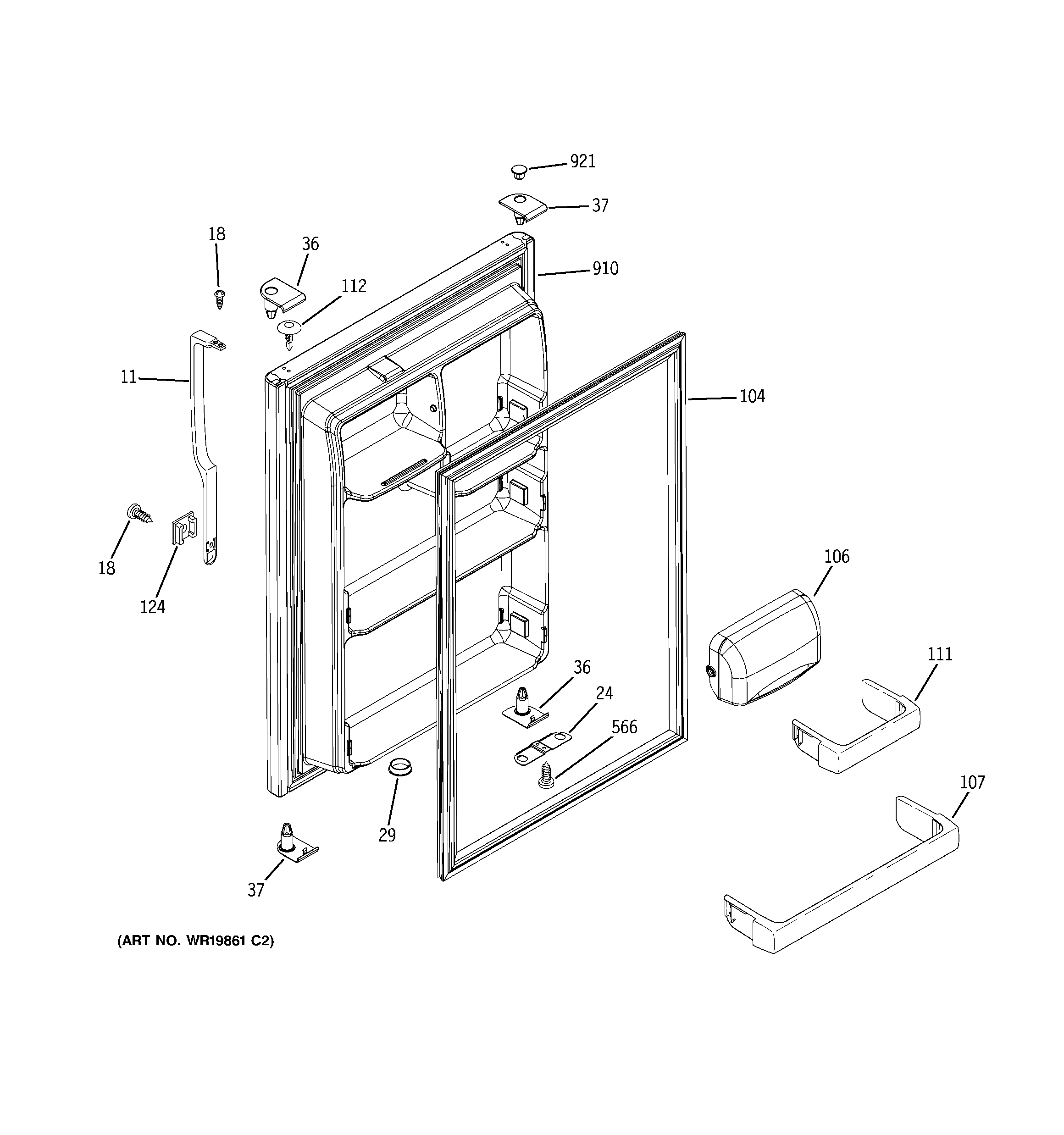 Hotpoint HTS18BCPJLWW fresh food door diagram
