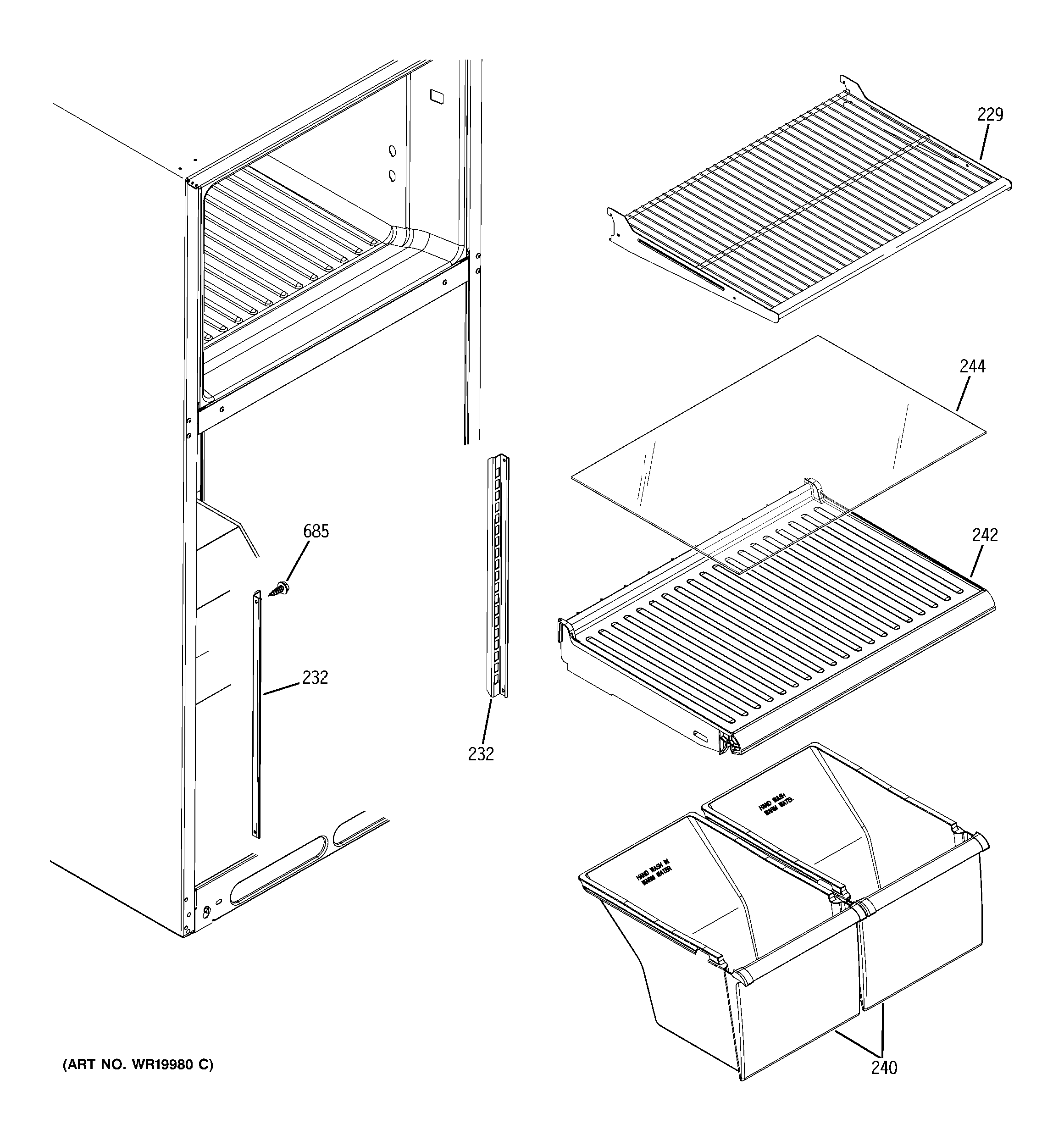 Hotpoint HTS18BCPJLWW fresh food shelves diagram