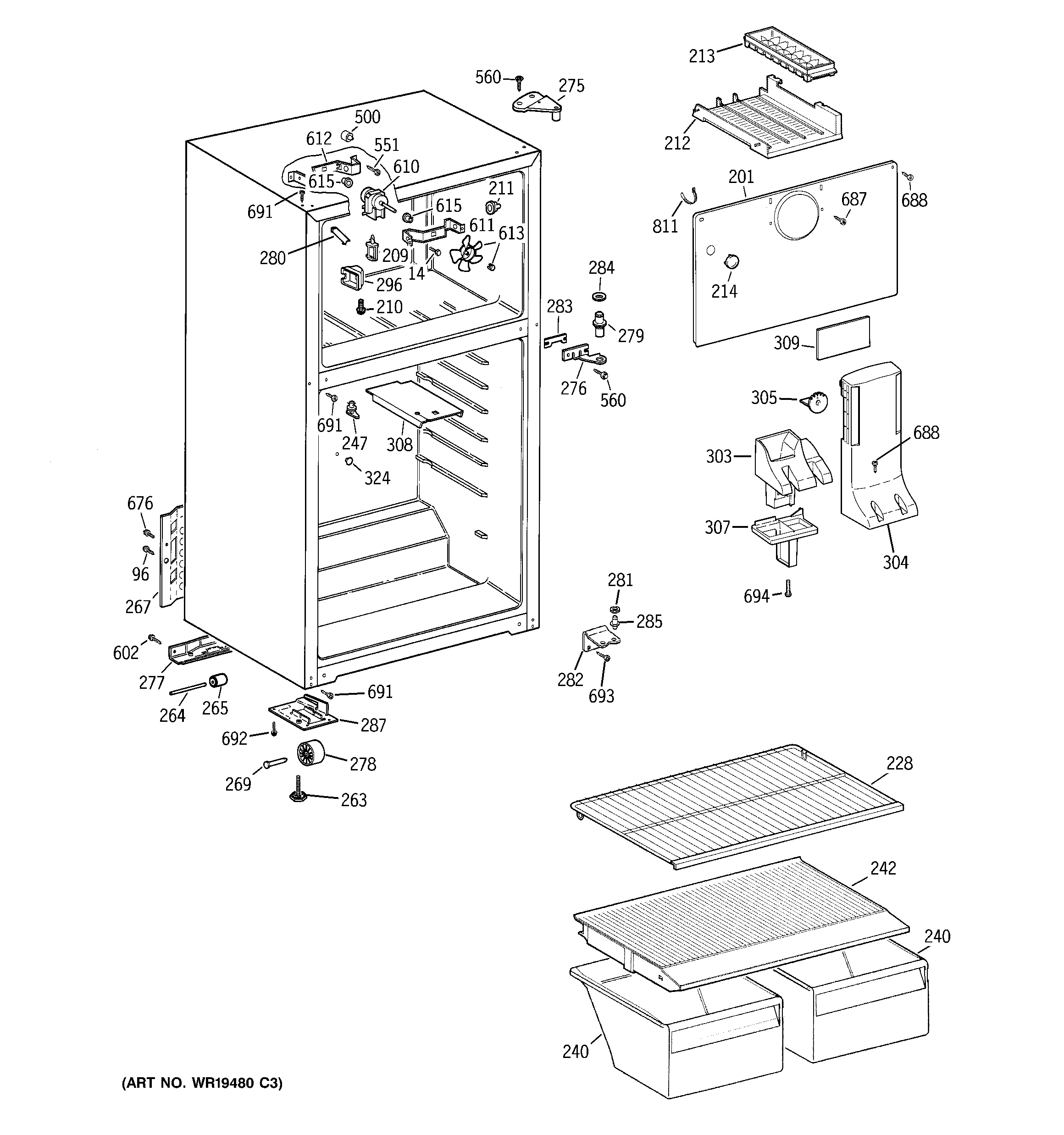 Hotpoint HTR16BBRFRCC cabinet diagram