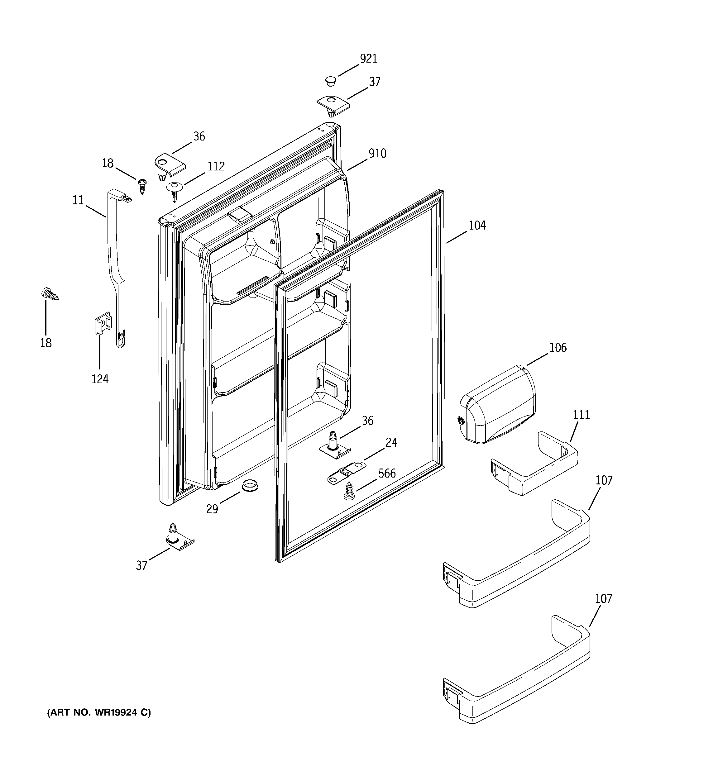 Hotpoint HTS18IBSVRWW fresh food door diagram