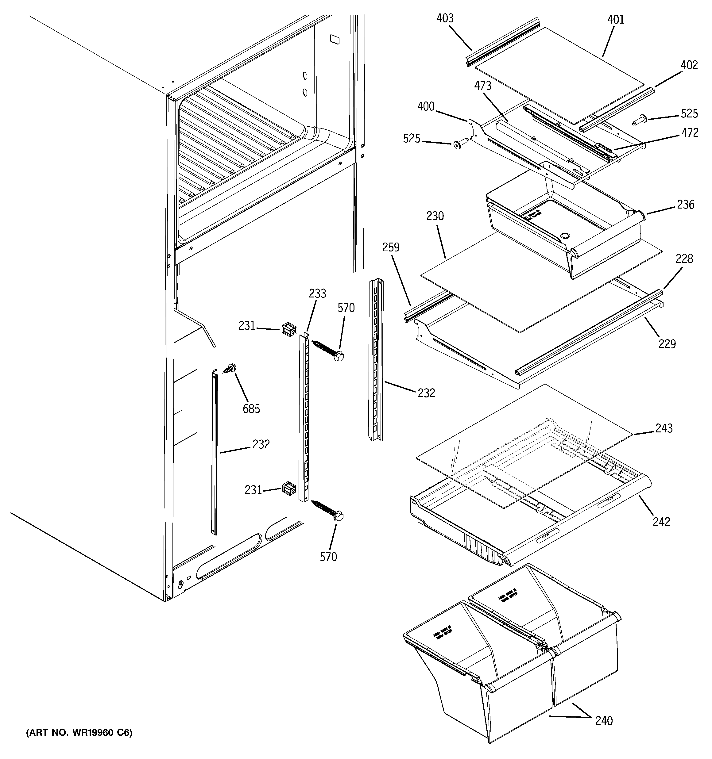Hotpoint HTS18IBSVRWW fresh food shelves diagram