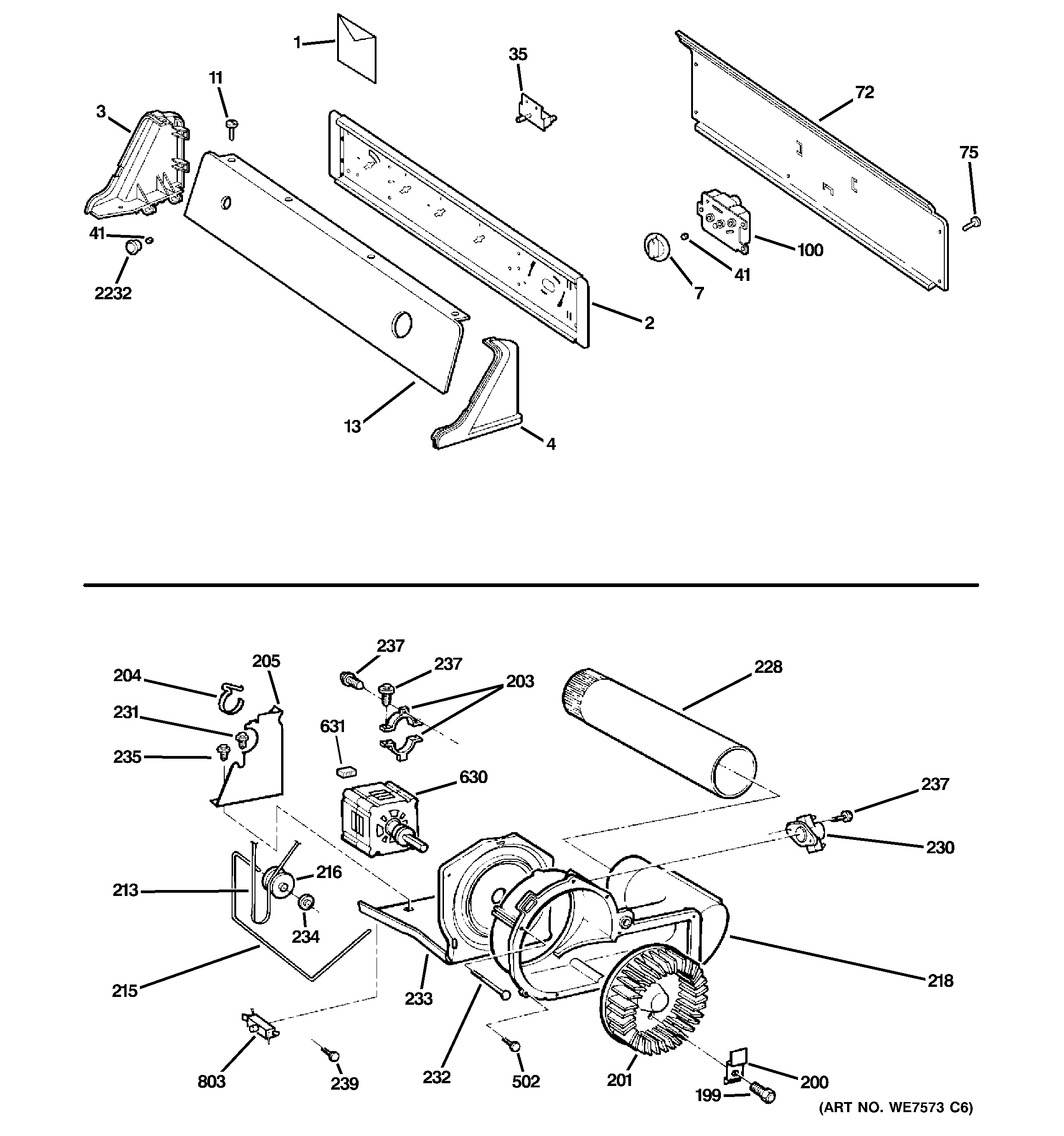 Hotpoint NVLR223GF1WO controls, backsplash, blower & moto diagram