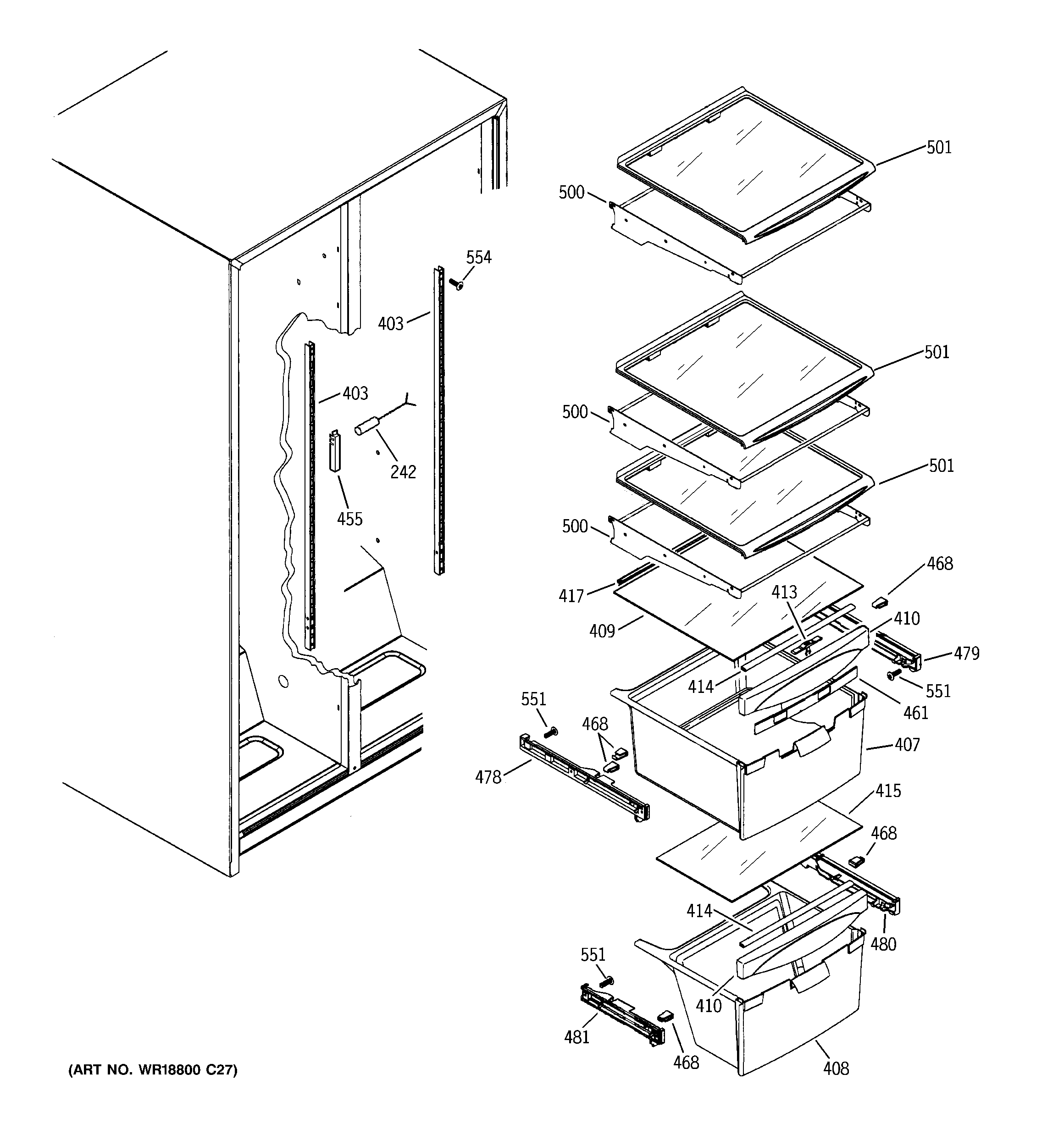 Hotpoint HSH22IFTACC fresh food shelves diagram