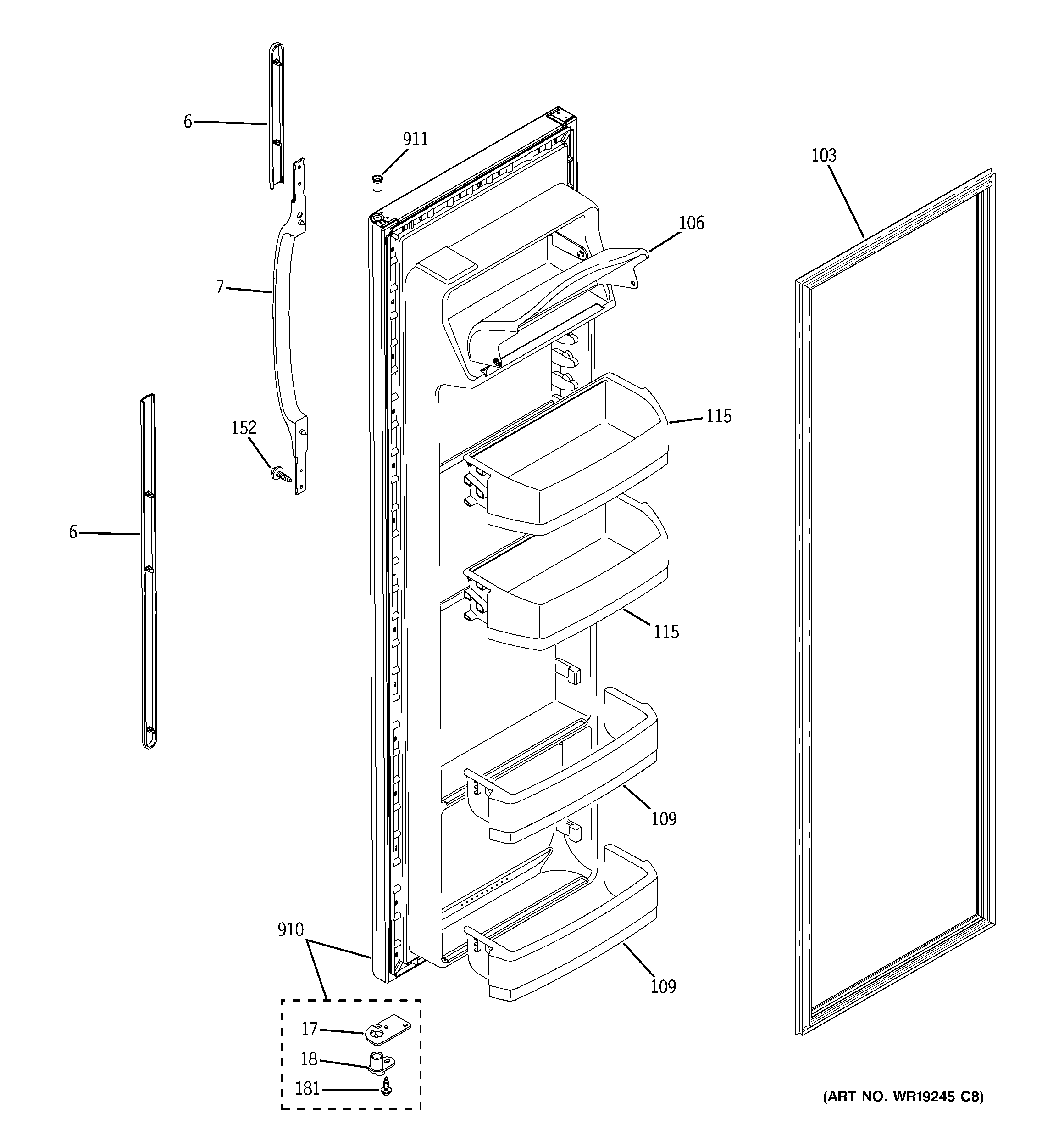 Hotpoint HSH25IFTACC fresh food door diagram