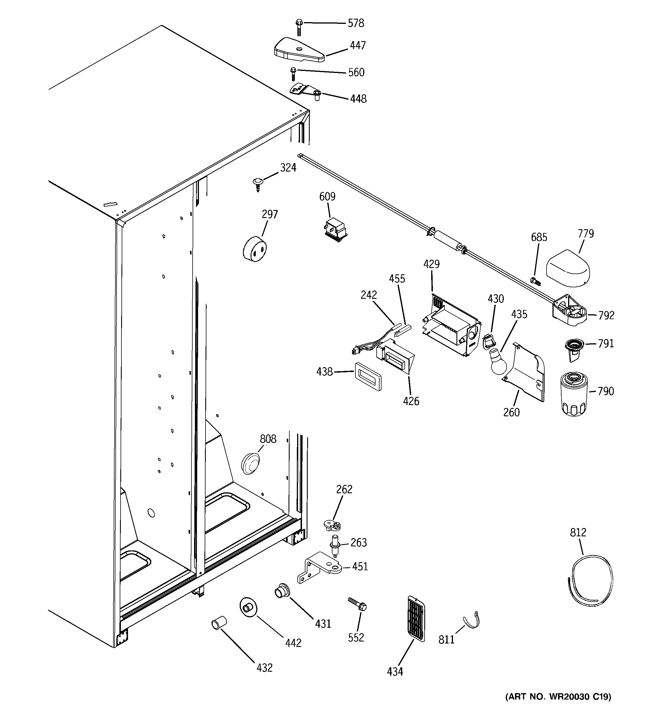 Hotpoint HSS25GFTAWW fresh food section diagram