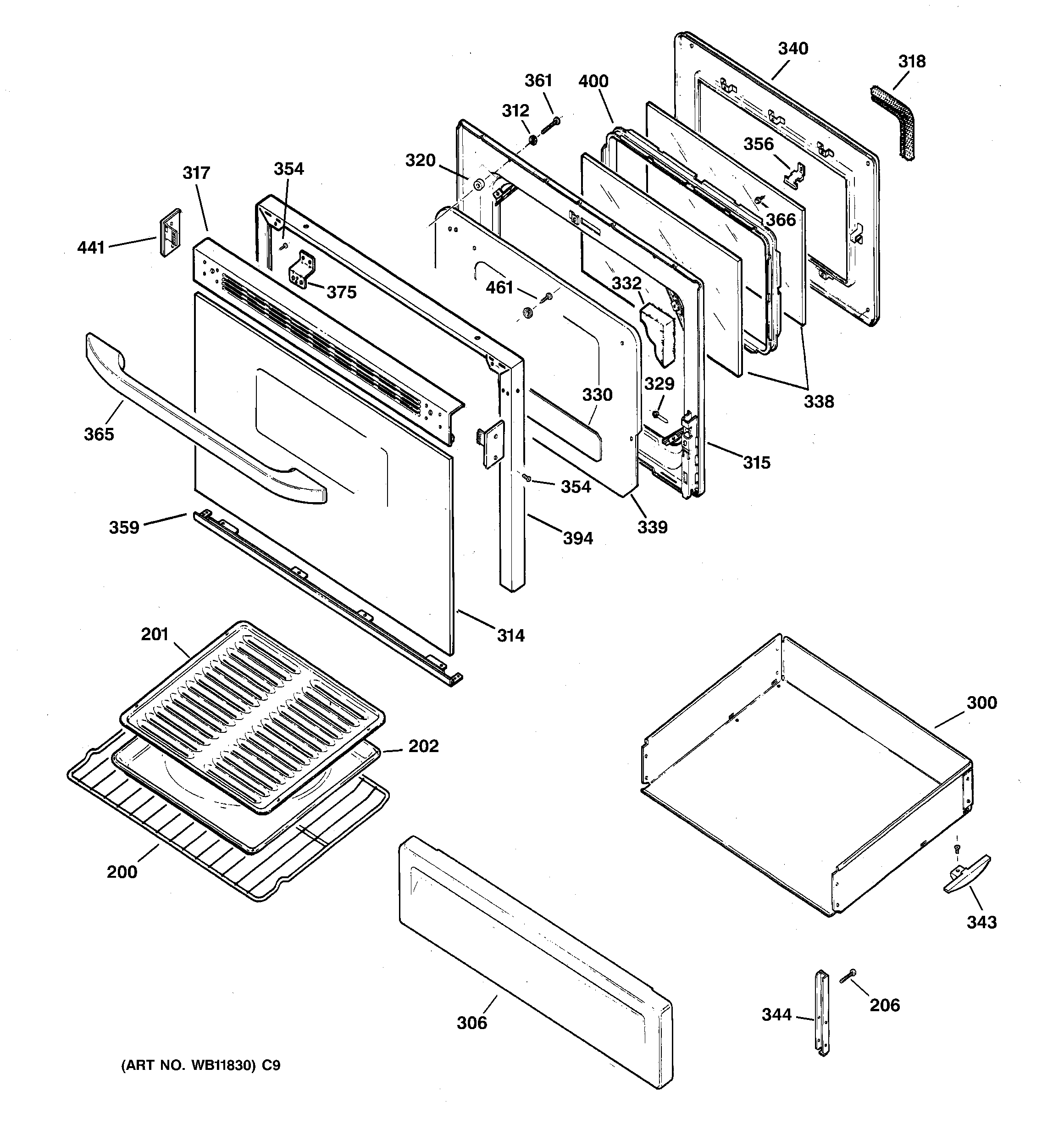 Hotpoint RGB746HED1WH door & drawer parts diagram