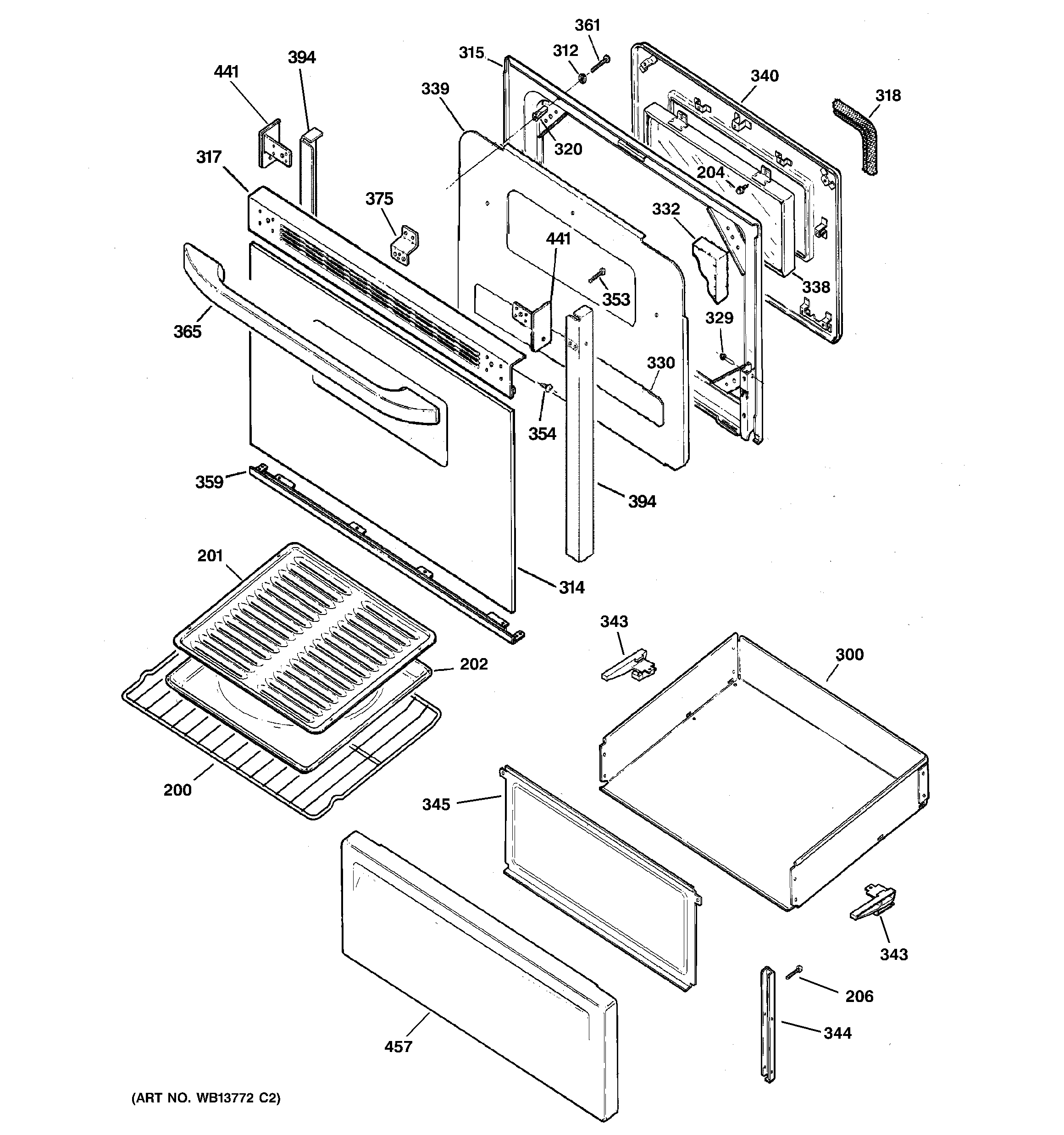 Hotpoint RB757BH2WH door & drawer parts diagram