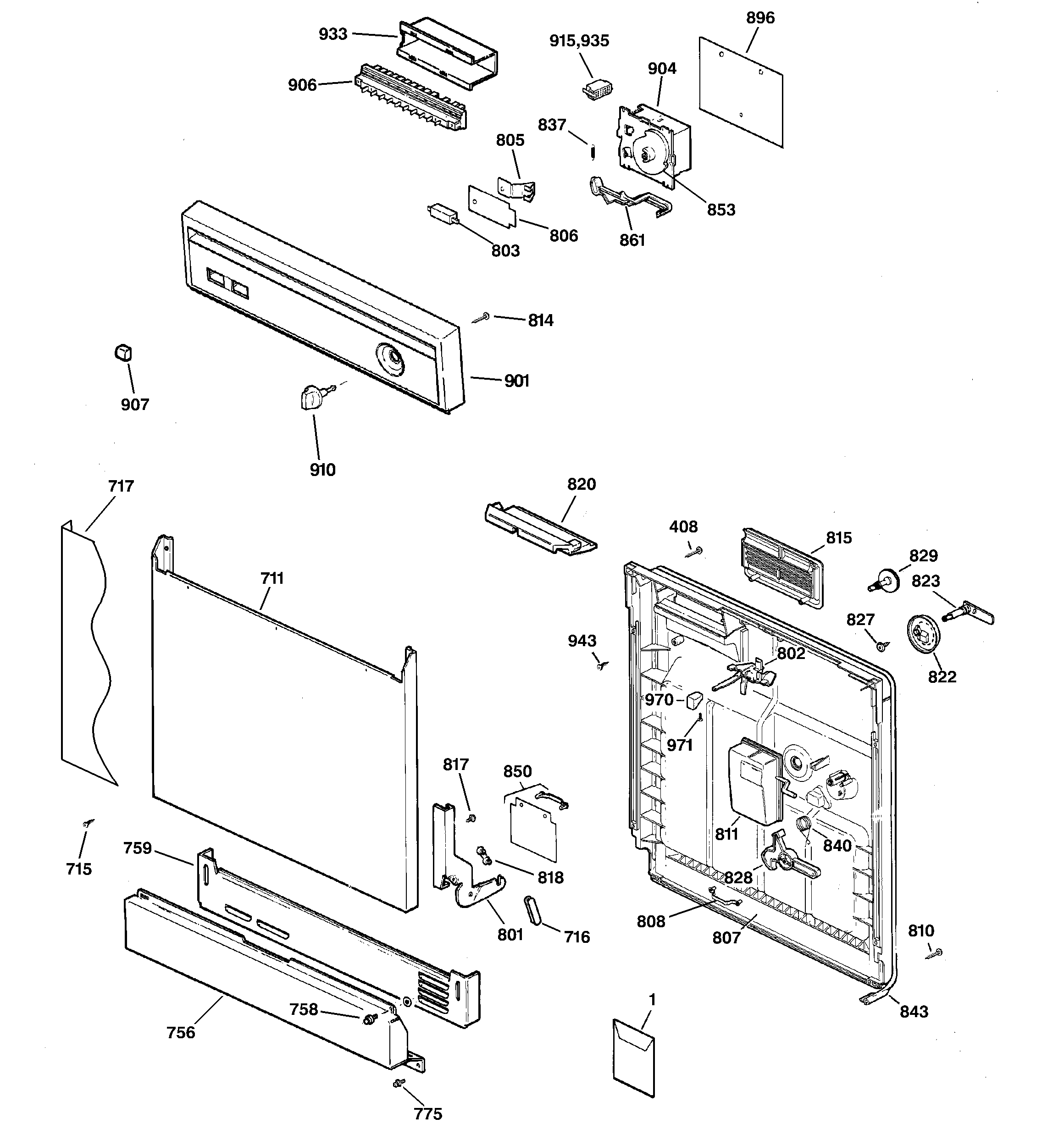 Hotpoint HDA3400G05WW escutcheon & door assembly diagram