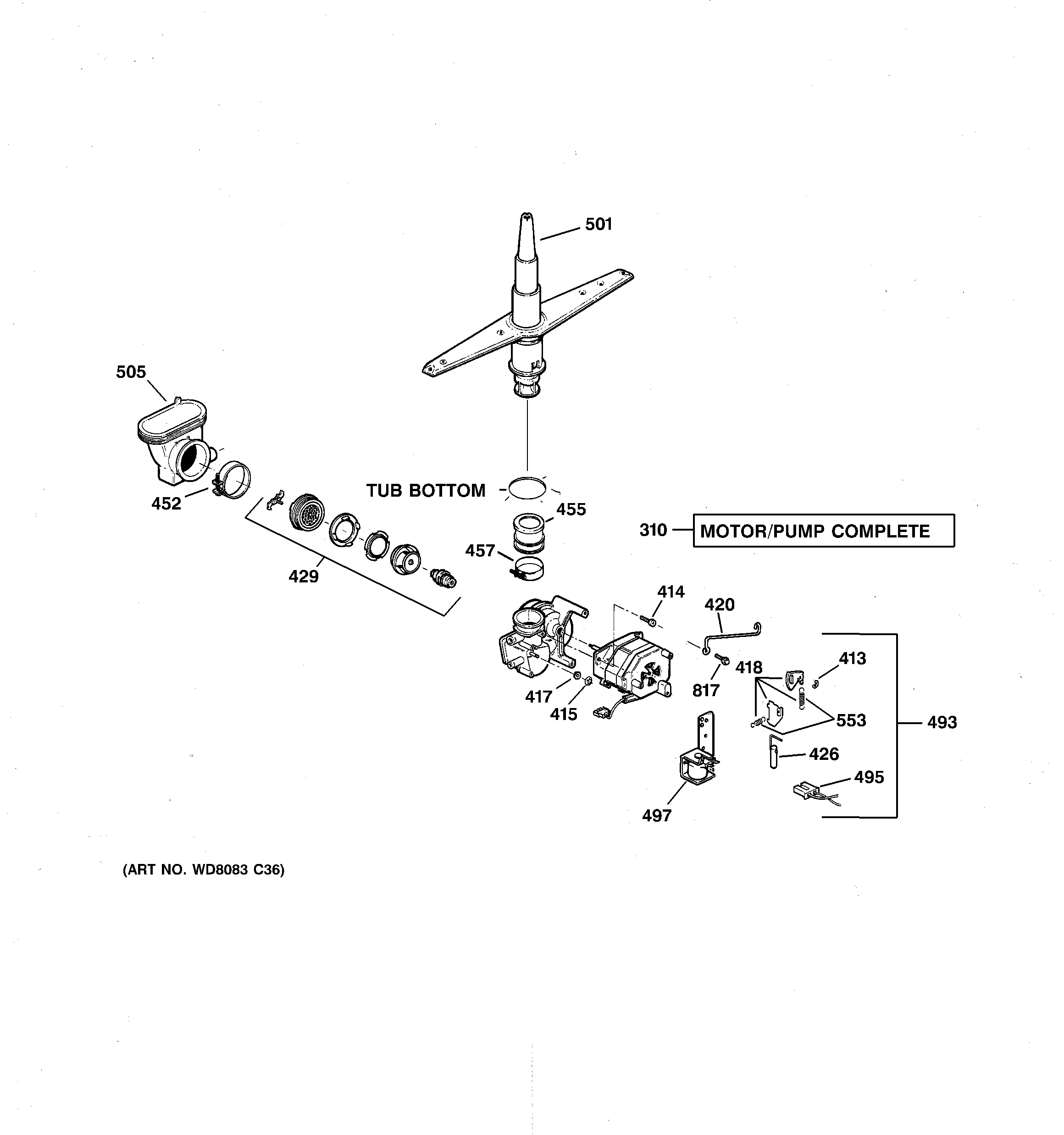 Hotpoint HDA3400G05WW motor-pump mechanism diagram